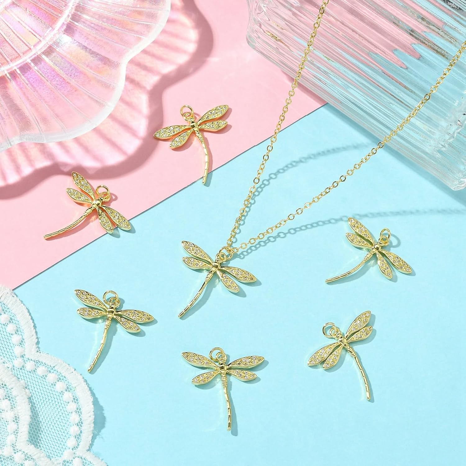 KitBeads 10pcs Cubic Zirconia Dragonfly Charms 18K Gold Plated Insect Micropave CZ Animal for Jewelry Making Necklace Crafts Bulk - Image 5