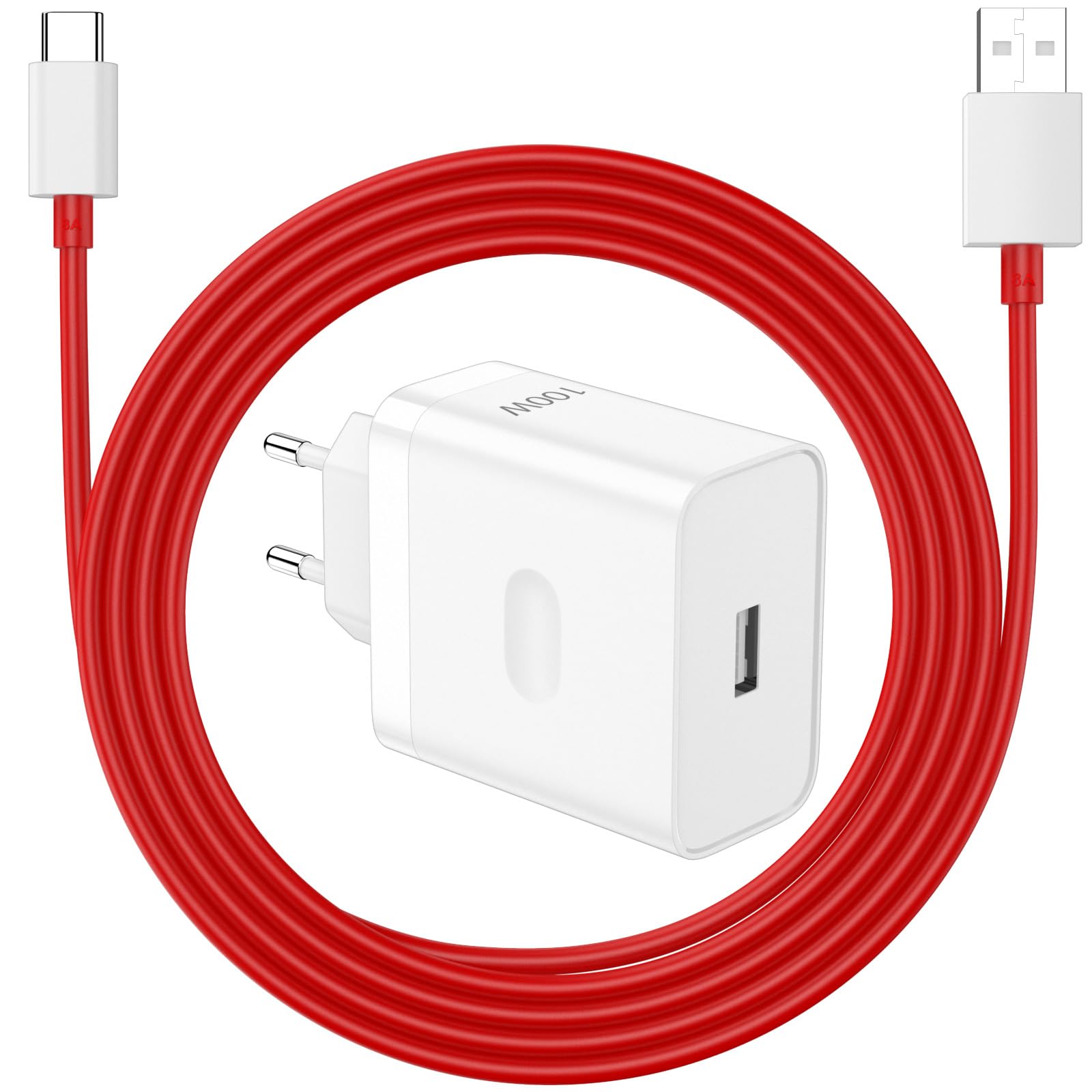 100W Caricatore Rapido con SUPERVOOC 10A Cavo USB C 2M per OnePlus Nord 4 3 5G 11 12 12R 11 9 Pro, Caricatore Rapido Charge VOOC con Cavo USB Type C per