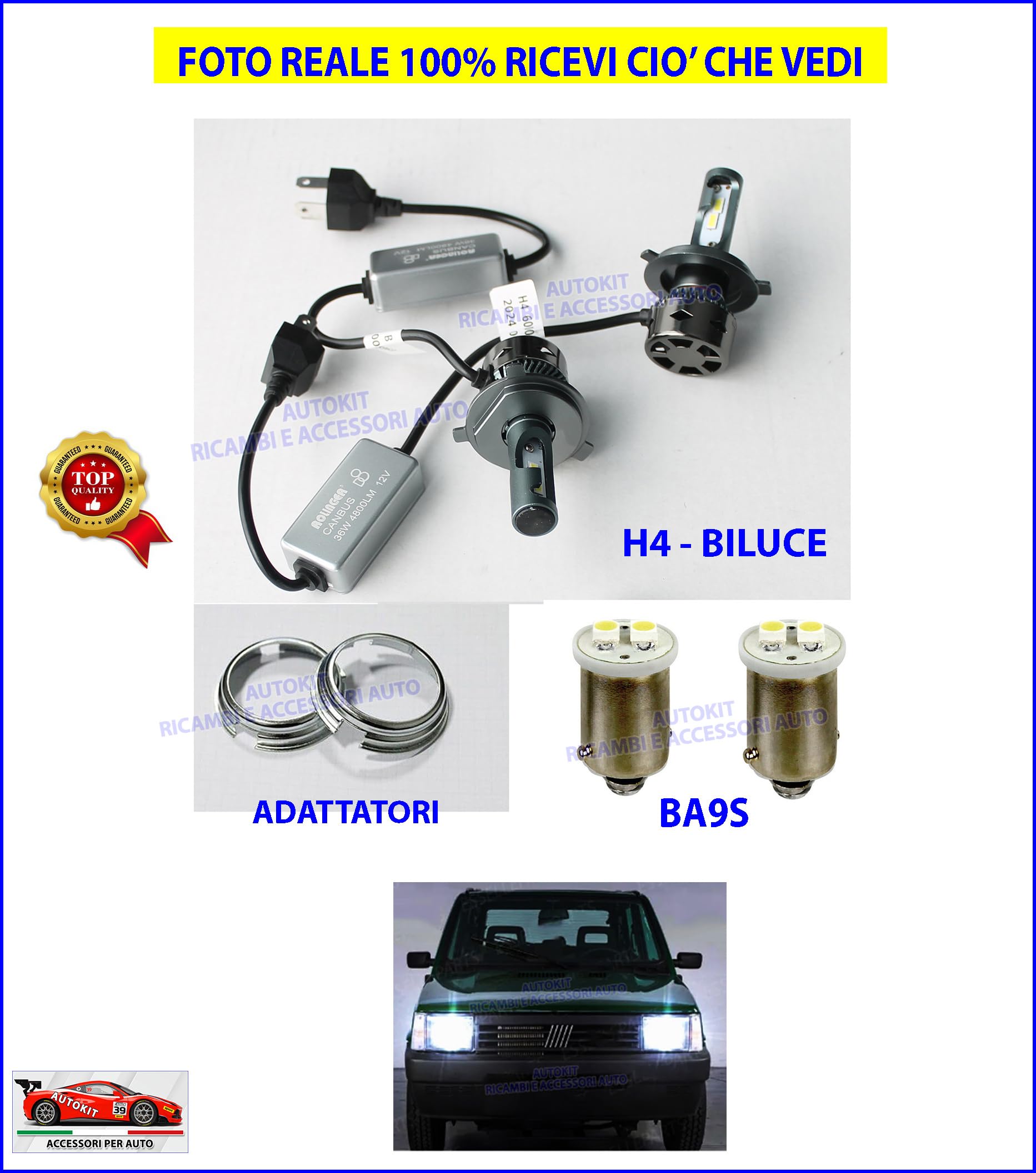 Generico KIT LAMPADE A LED H4 BILUCE per Fari anteriori Specifiche per Panda modello 141 prodotte dal 1986 al 2003 per Fanali Proiettori anteriori - GE069 + HID-5-58477