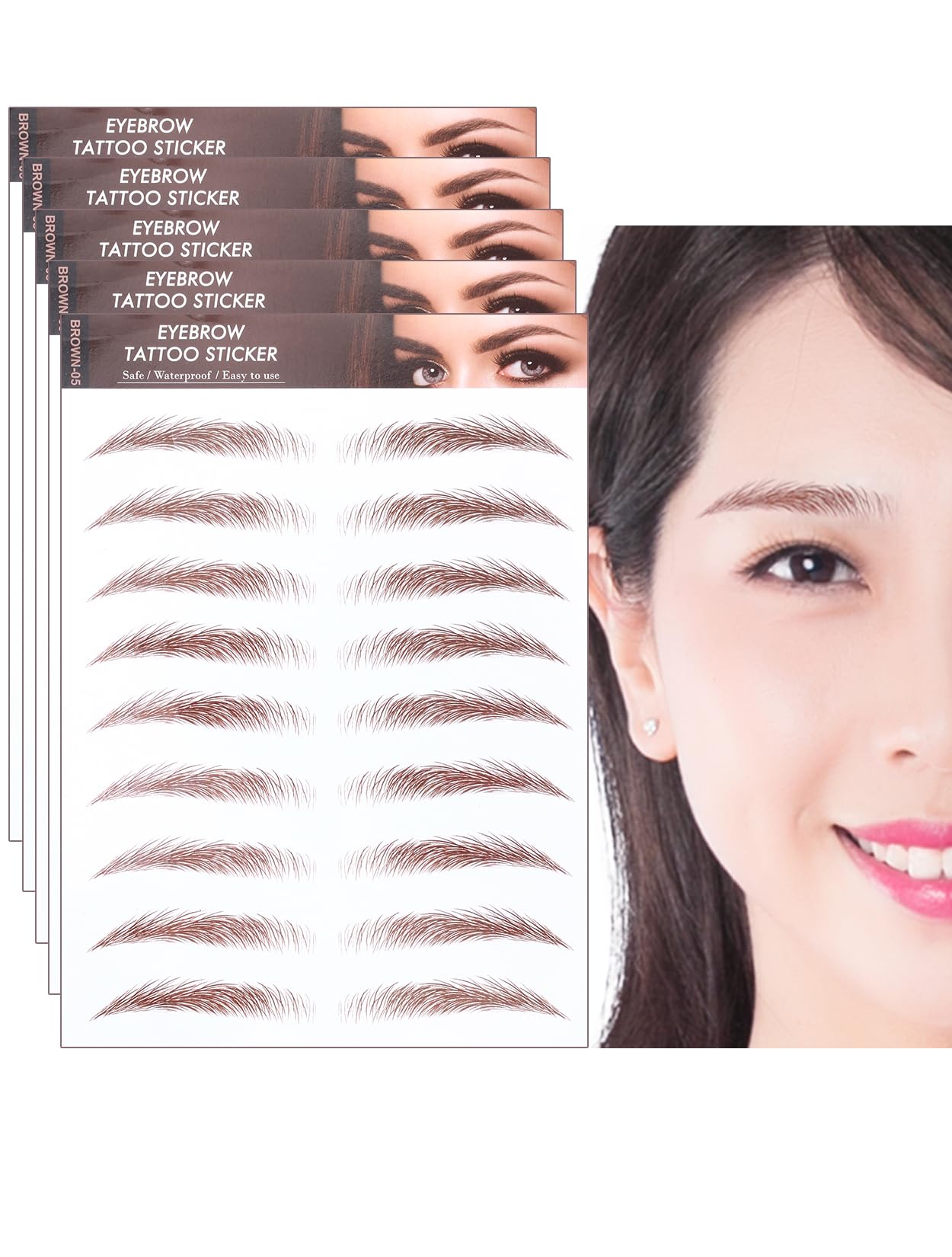 HIYE 眉毛シール 60ペア 貼る眉毛 消えない 自然 6d眉毛シール 時短 左右対称 眉ティント 男女兼用 簡単 眉毛転写シール レディース メンズ 眉付け 素敵 美容ツール 人気 眉毛 形 医療用 眉ステッカー (BROWN-05)
