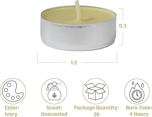 Miniatura 3 de CandleNScent Velas de té de colores  Sin perfume  Marfil  Fabricado en Estados Unidos (paquete de 30)