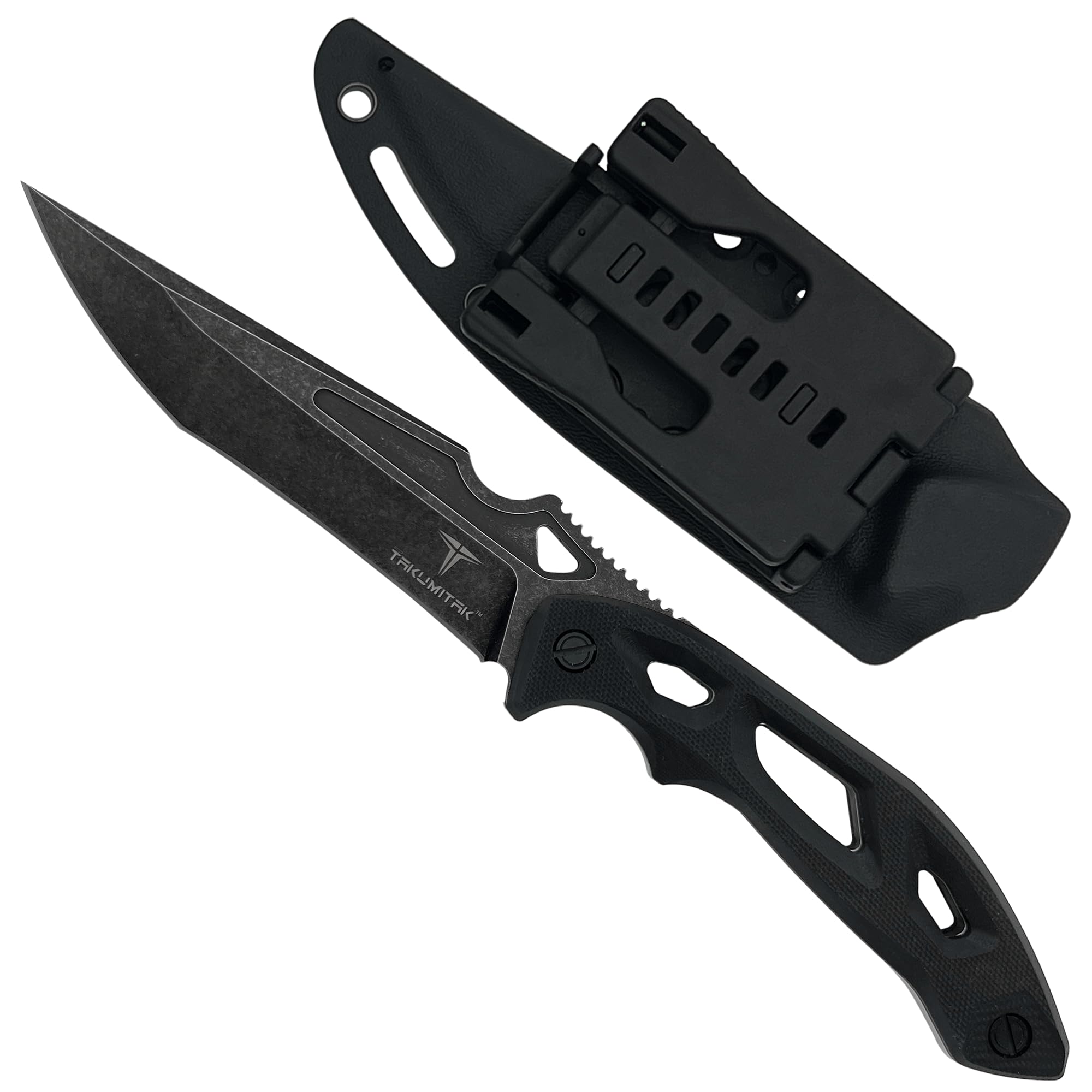 TAKUMITAK Hunting Knife Survival Knife D2 Fixed Blade Knives G10 Handle Kydex Sheath Molle Clip Camping Survival Tactical Hunting Gear EDC Knife 40147