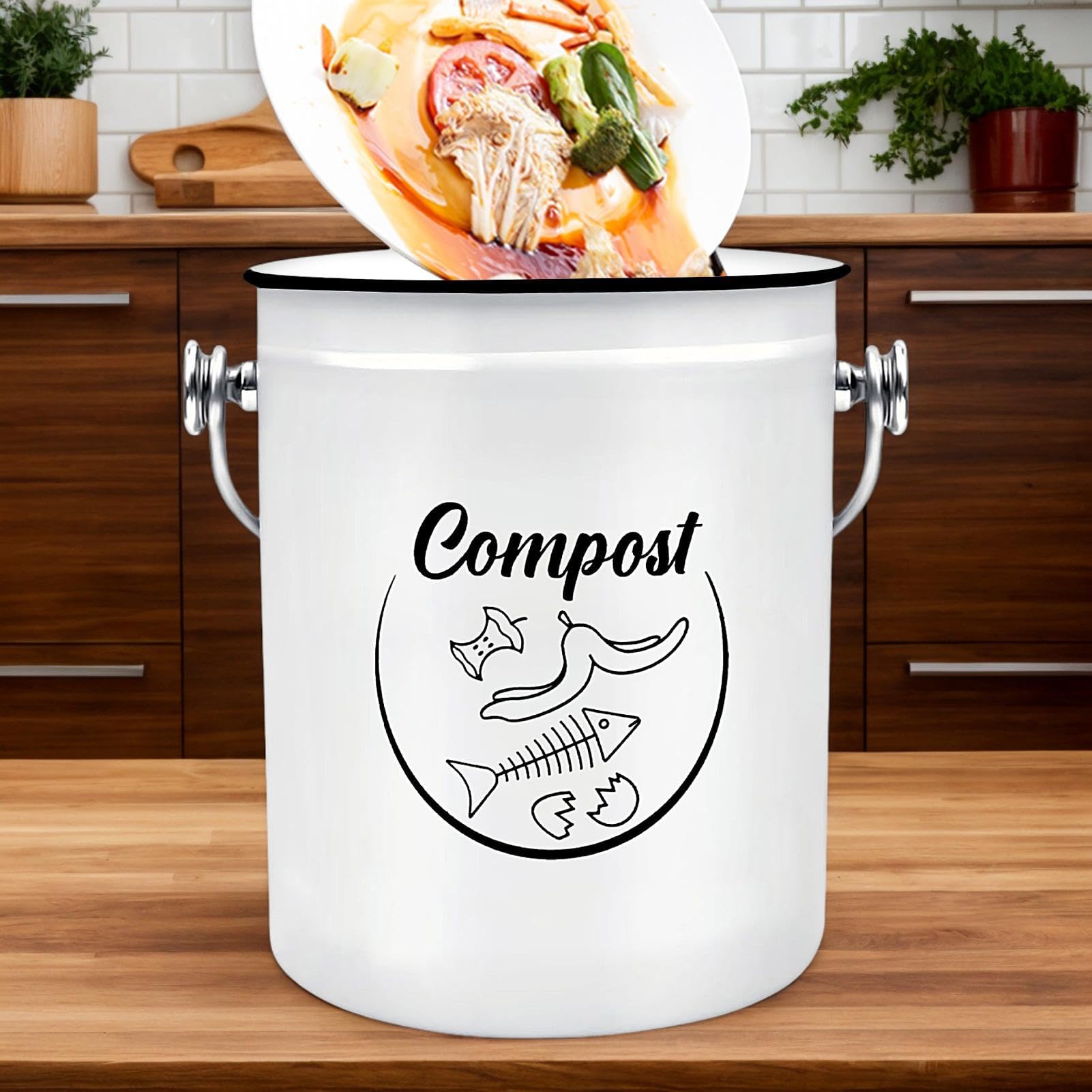 Seau À Compost De Comptoir Revêtu Antirouille Style Ferme