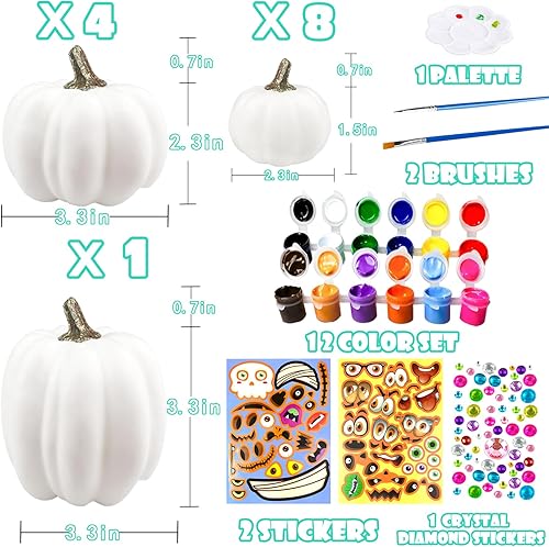 Miniatura 9 de JIABNUKKN Decoraciones de calabaza de Halloween, 12 piezas, kit de calabaza artificial blanca con adhesivo para niños, manualidades y manualidades