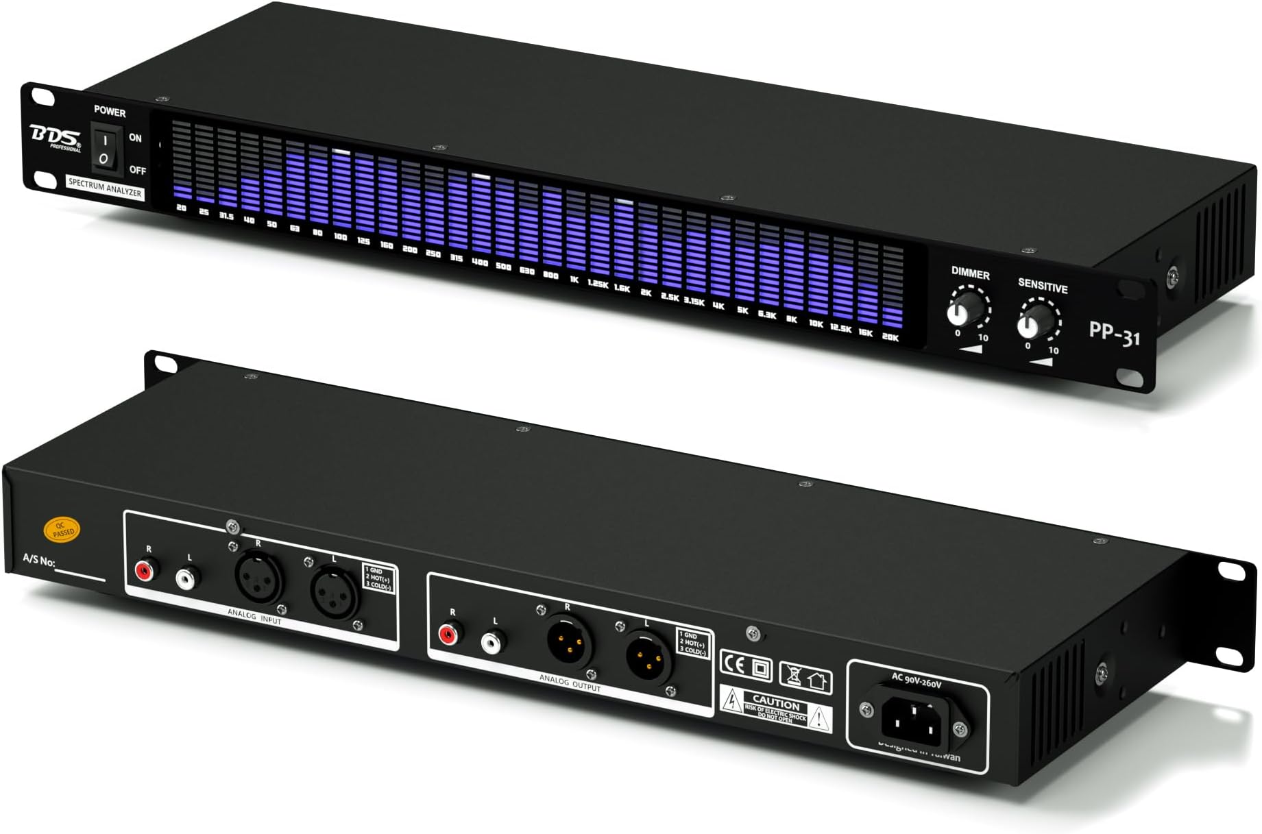 BDS PP-31 Digital Audio Spectrum Analyzer Display 31-Band Music Spectrum VU Meter (1U Rack Mount+Blue)
