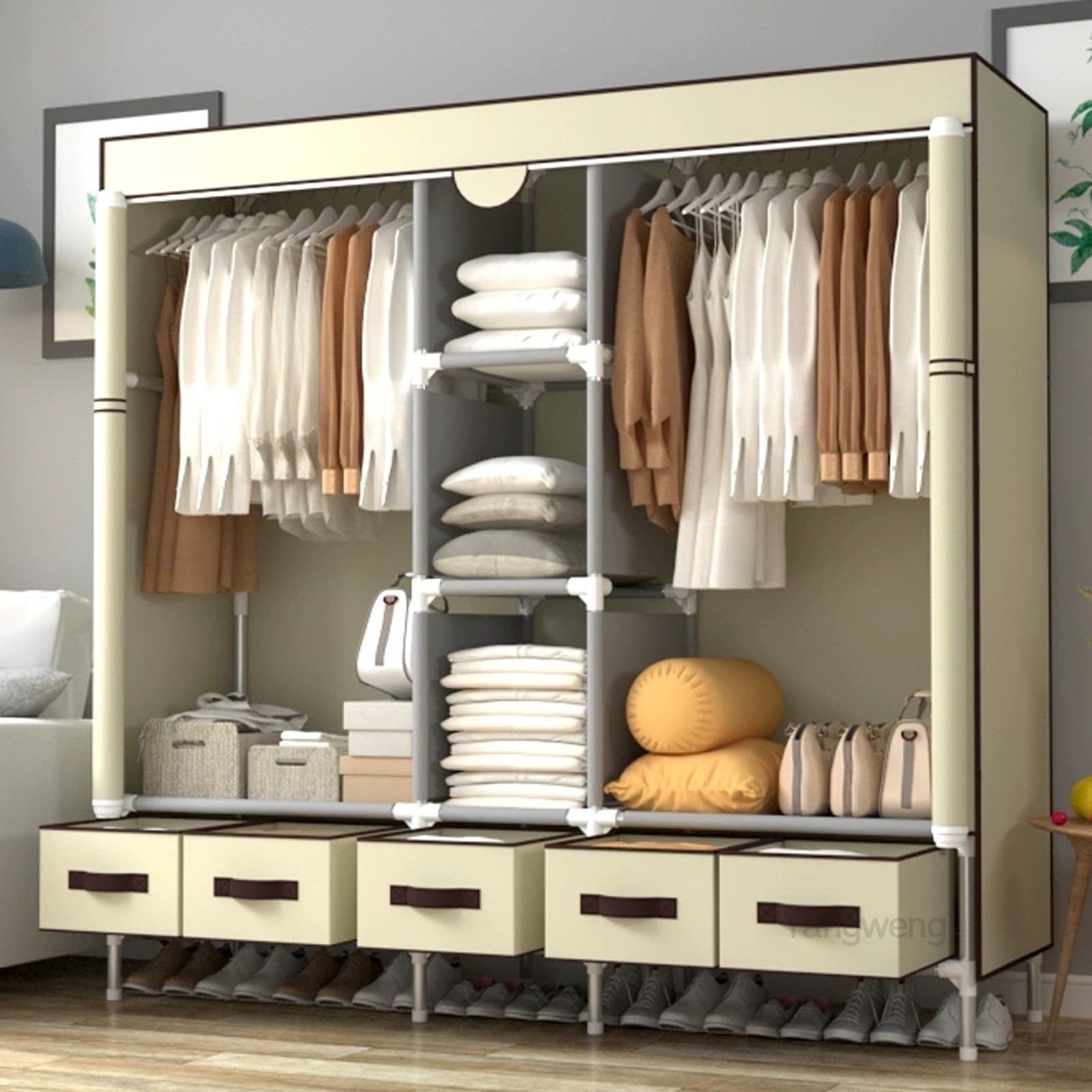 Amazon.co.jp: Yangweng Wardrobe with Cover, Closet, Hanger Rack