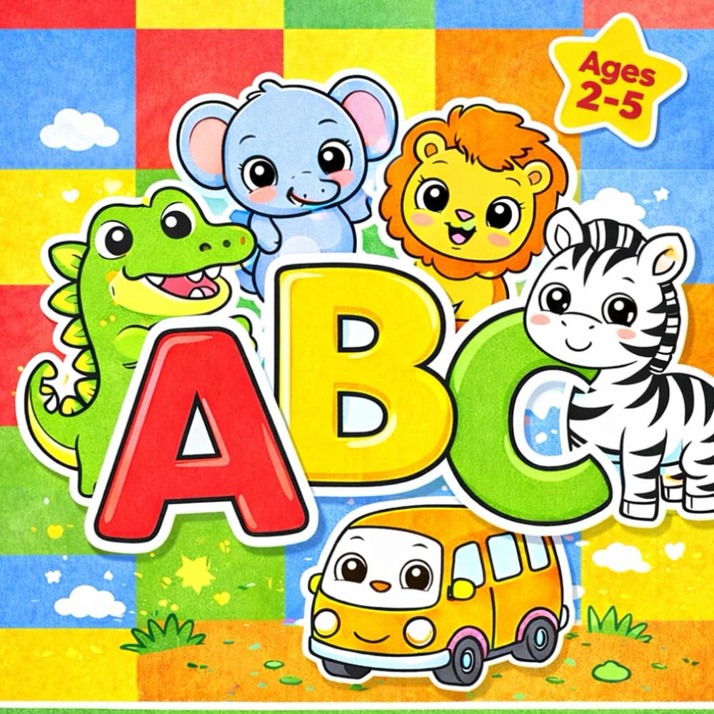 ABC Coloring Book for Toddlers: Cute Animals, Vehicles & Fun Alphabet Pages Big Simple Coloring Pages for Kids Ages 2–5