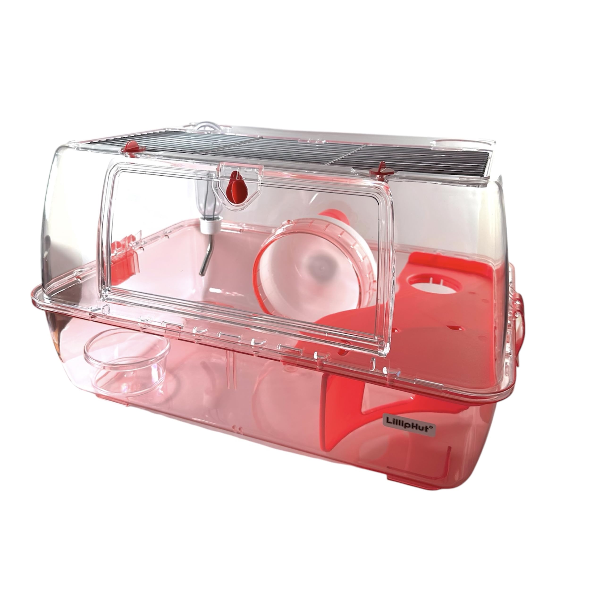 LillipHut Hamster Cage – Small Animal Habitat with Accessories, Durable and Compact Design for Hamsters, Gerbils, and Small Pets (Pink, Roomy)