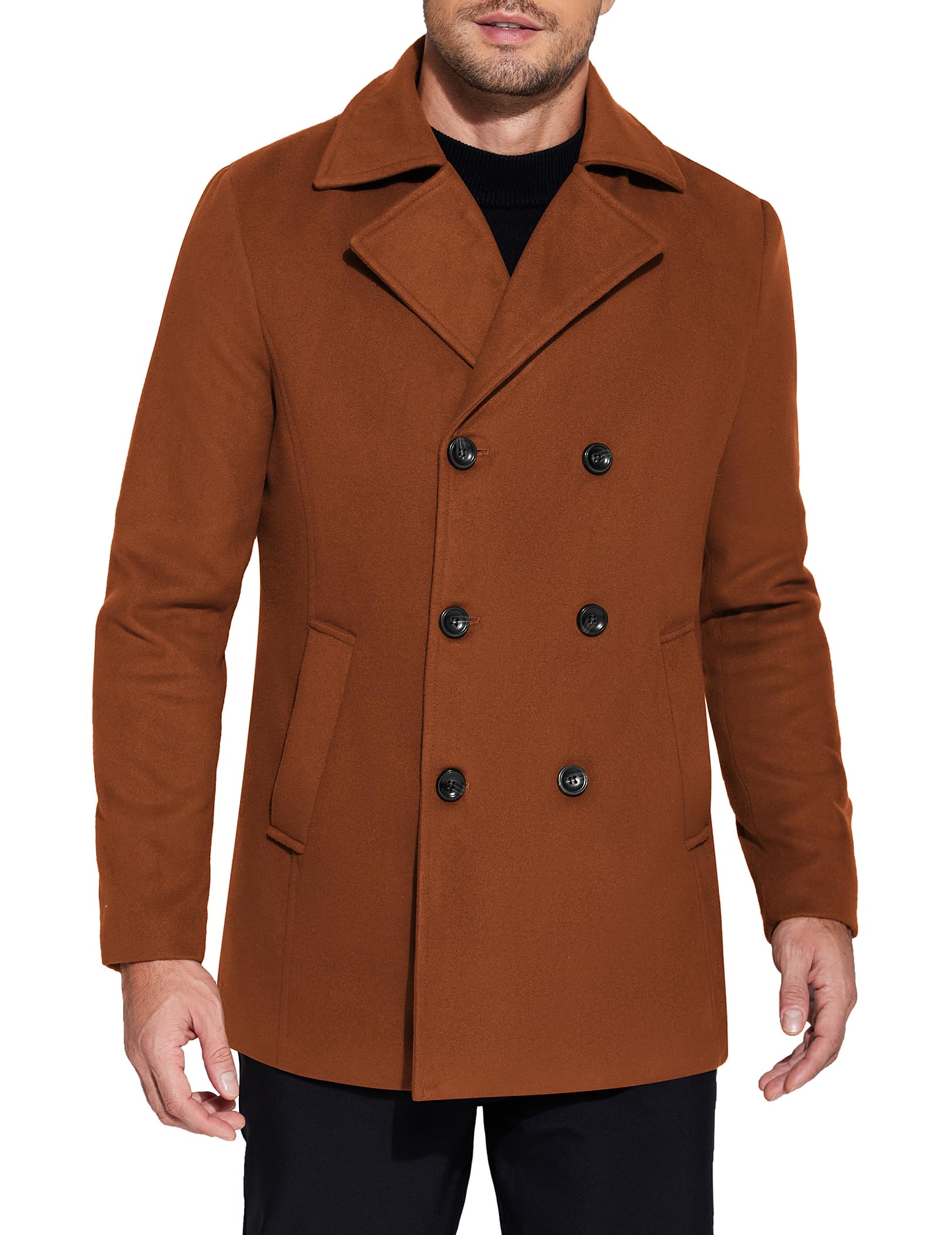 COOFANDYMen's Double Breasted Pea Coat Winter Overcoat Short Trench Coat Notched Collar