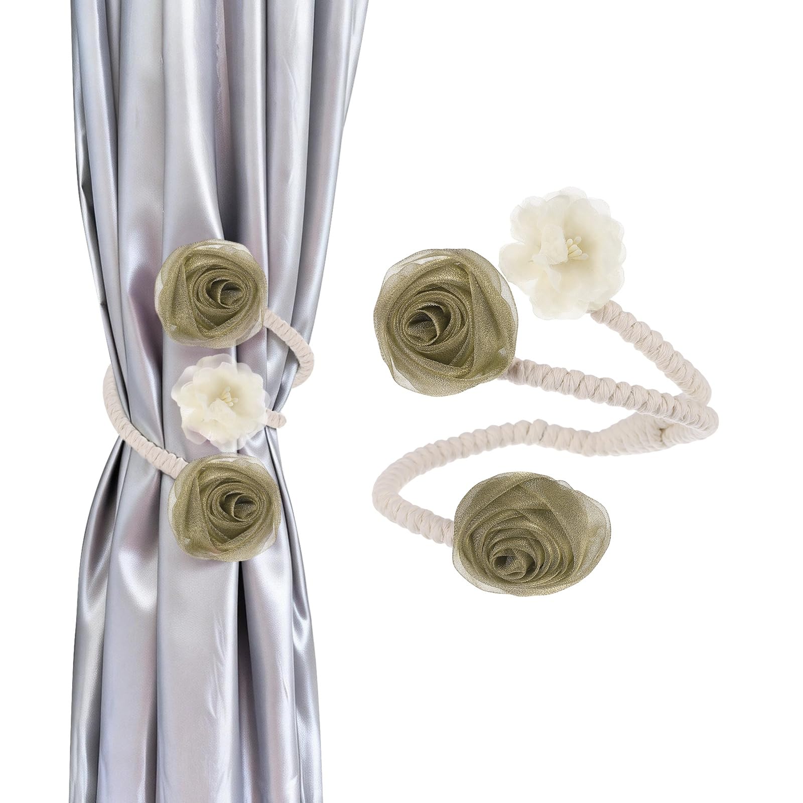 Sujetadores de cortinas de flores artificiales y acabados artesanales 2Pcs
