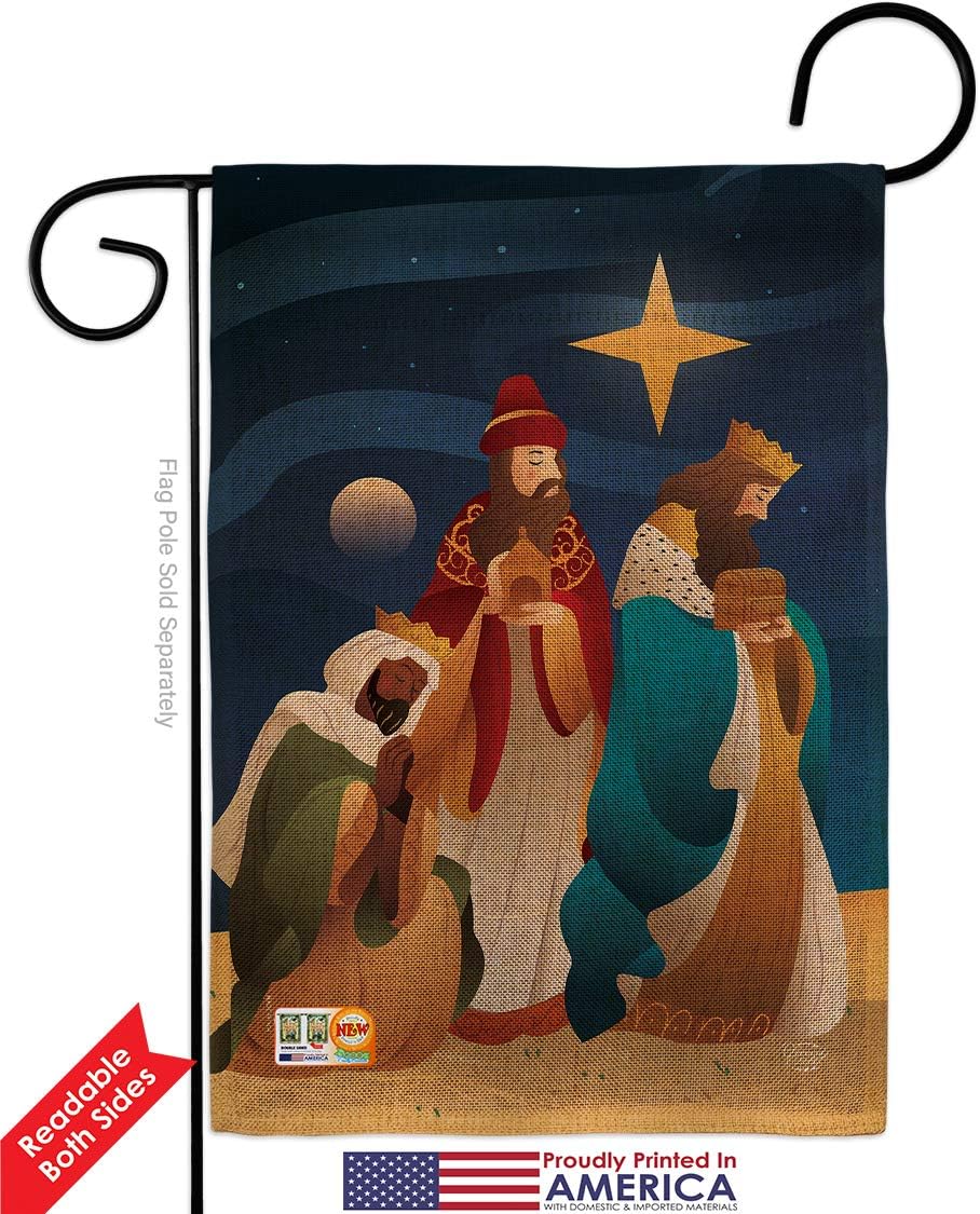 Three King Burlap Burlap Garden Flag Wintertime Kings Wise Men Star Baby JesusSeason Christian Small Decorative Gift Yard House Banner Double-Sided Made In USA 13 X 18.5