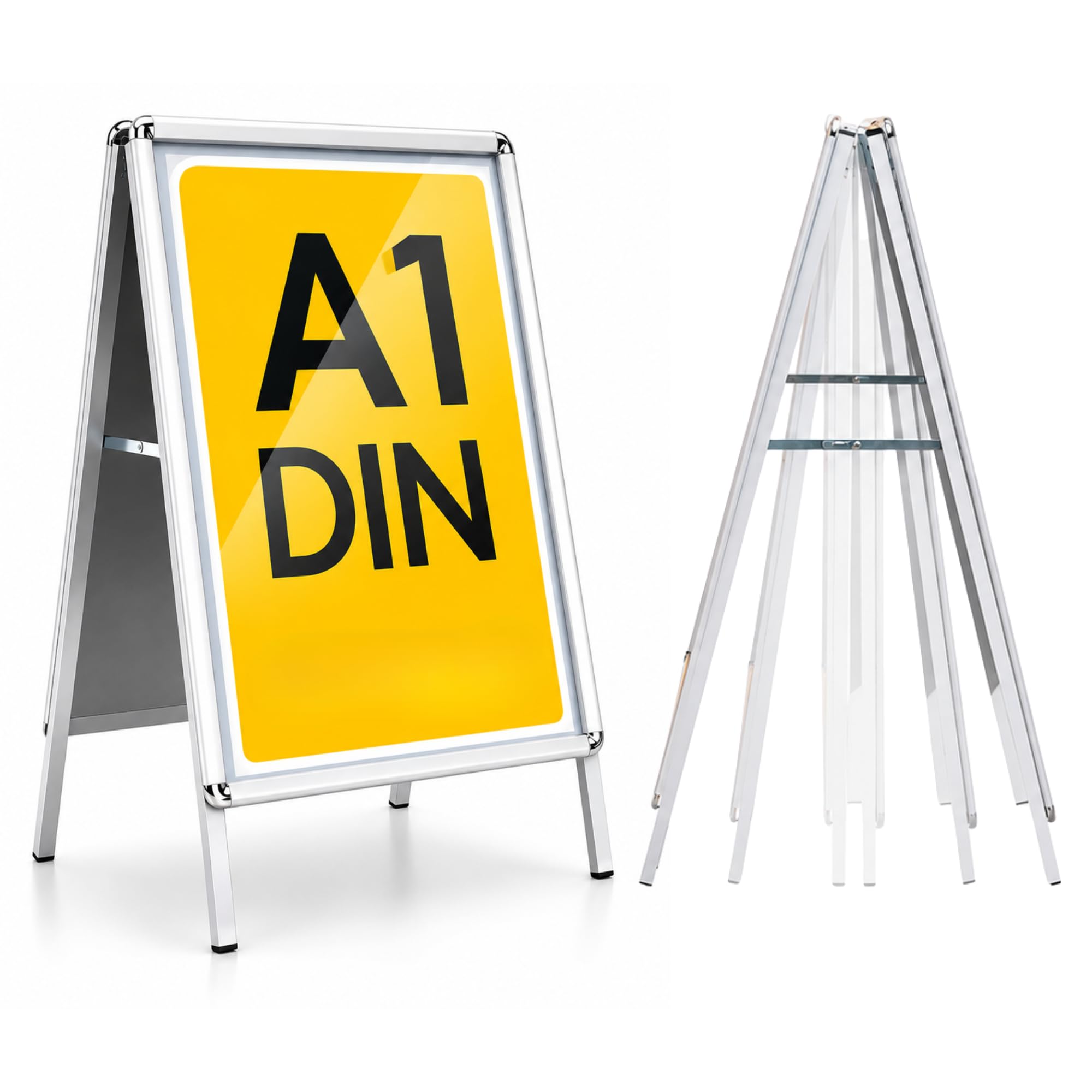 Kundenstopper | Aufsteller mit Aluminium-Rahmen | Doppelseitig verwendbar DIN A1 DIN A2 | Metallrückwand (Rahmenbreite: 32mm | DIN A1)