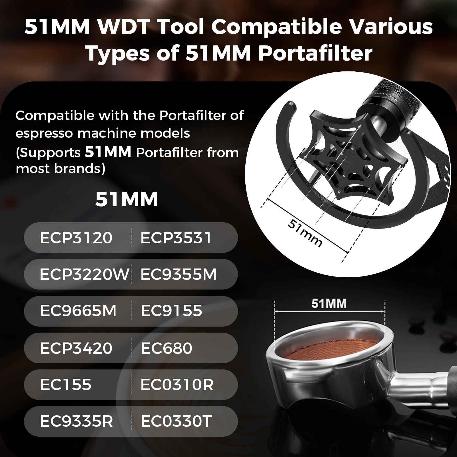 IKAPE Mantis WDT - Herramienta de distribución de agitador de espresso de 51 mm para barista