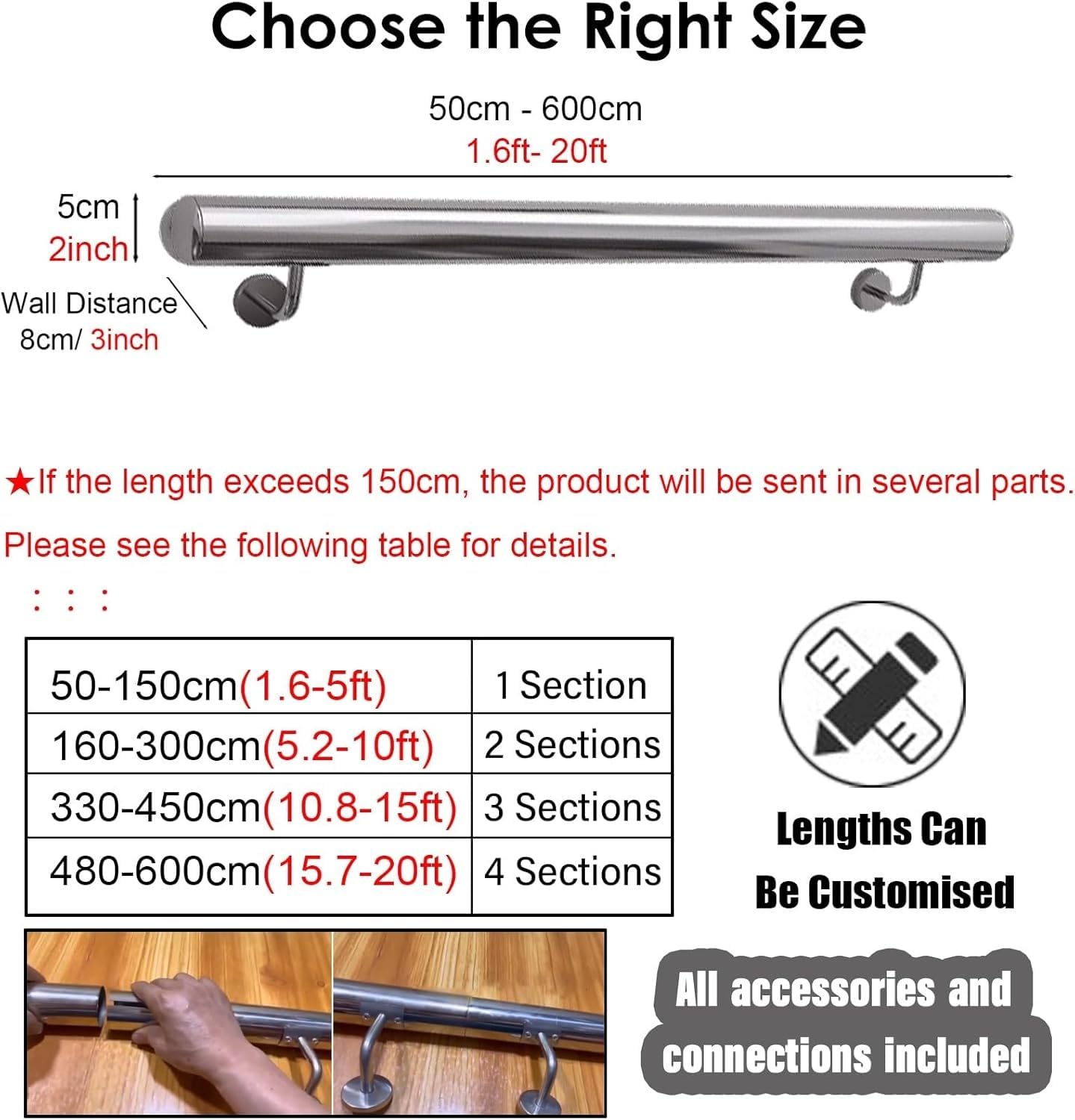 Pasamanos Escalera Redondo Hogar/Hotel/Oficina/Guardería Varilla de soporte auxiliar para discapacitados, Barandilla de tubería de acero inoxidable, Soporte de seguridad 200kg(Gold,100cm(3.2ft))