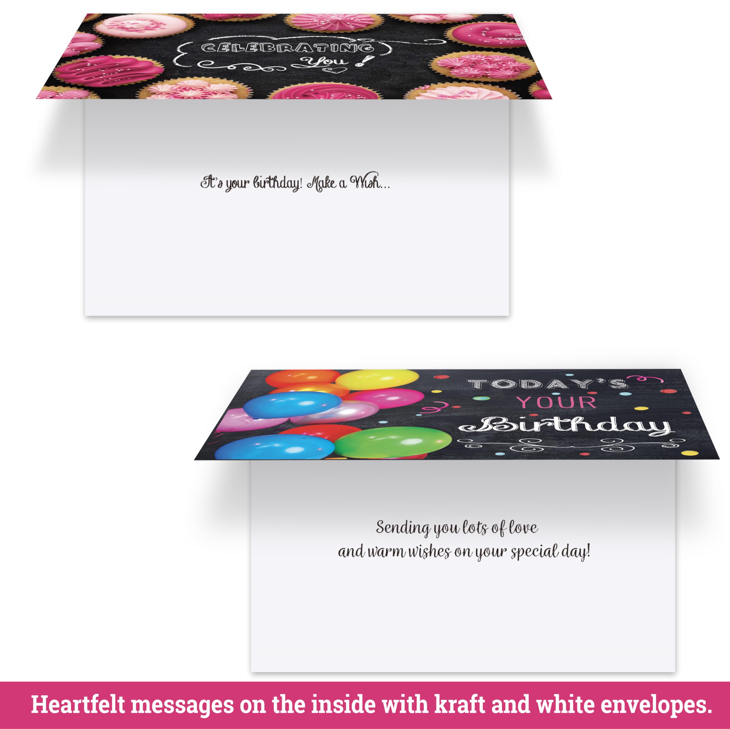 120 Birthday Cards Bulk- Happy Birthday Cards with Envelpoes30 Unique Blackboard Designs Large 5x7 Inches Includes Kraft and White Envelopes Assorted Birthday Cards for Business & Personal Us product thumbnail 5