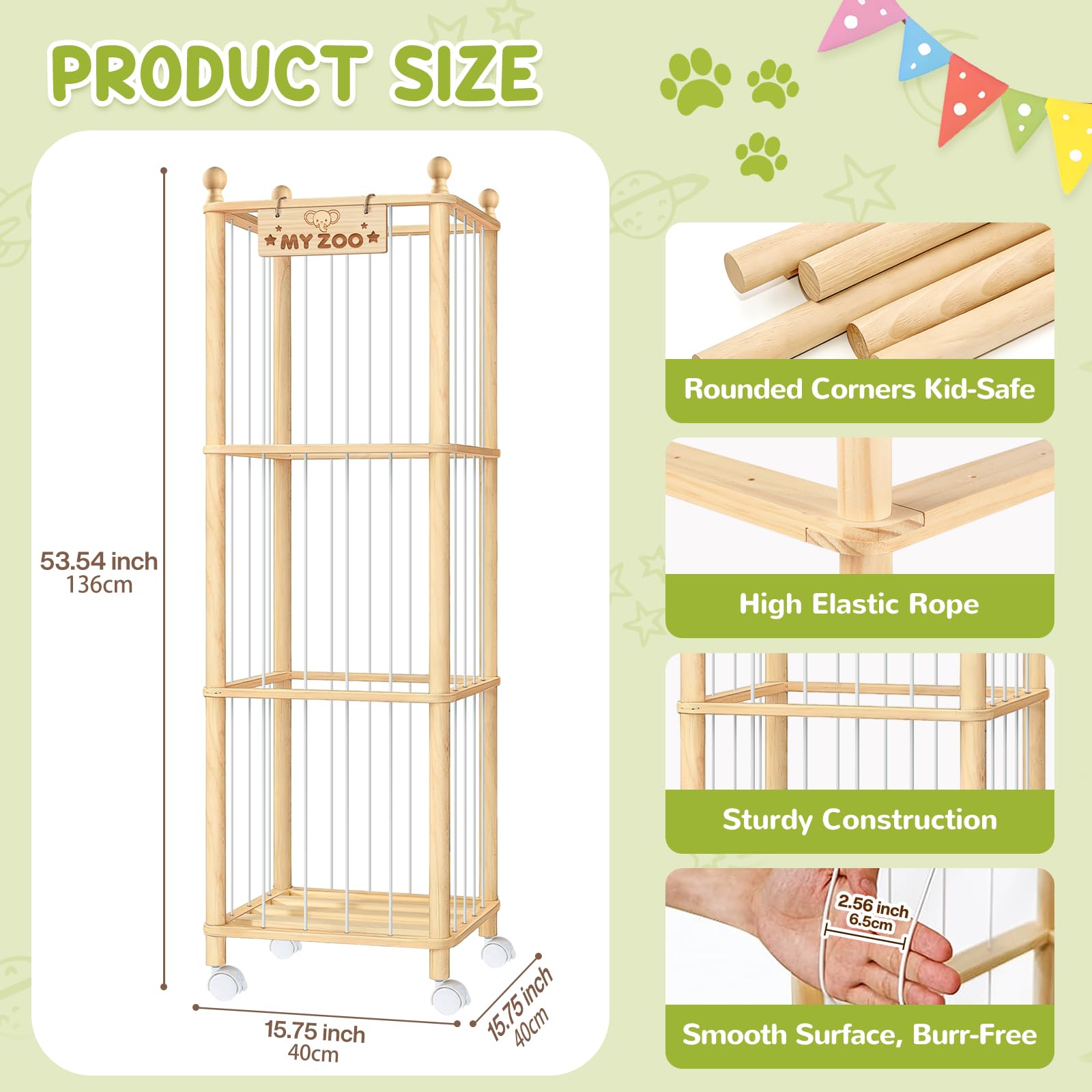Porta Peluche Design Zoo in Legno,Organizer per Peluche con Ruote Frenate,Organizer per 𝐆𝐢𝐨𝐜𝐚𝐭𝐭𝐨𝐥𝐢 Salvaspazio con Grande Capacità,136 cm,per Cameretta 𝐁𝐚𝐦𝐛𝐢𝐧𝐢 Stanza dei 𝐆𝐢𝐨𝐜𝐡𝐢 | per riporre animali e giocattoli, 136 cm, con grande capacità, per il bagno