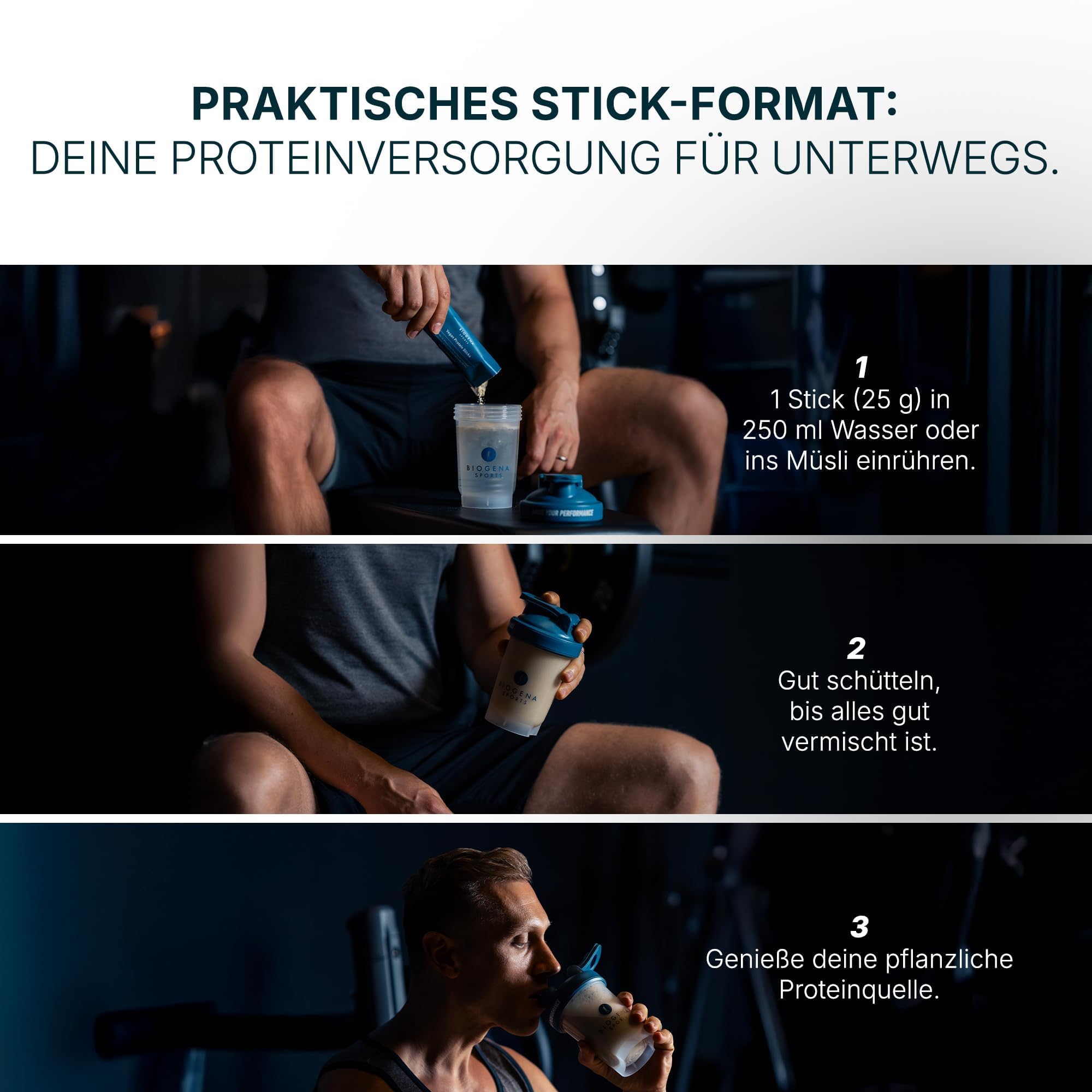BIOGENA SPORTS Vegan Protein Sticks - 20g Eiweiß pro Stick- Vanille-Geschmack - Ohne Soja ohne Zuckerzusatz - Veganes Proteinpulver für unterwegs - Made in Austria - 525g