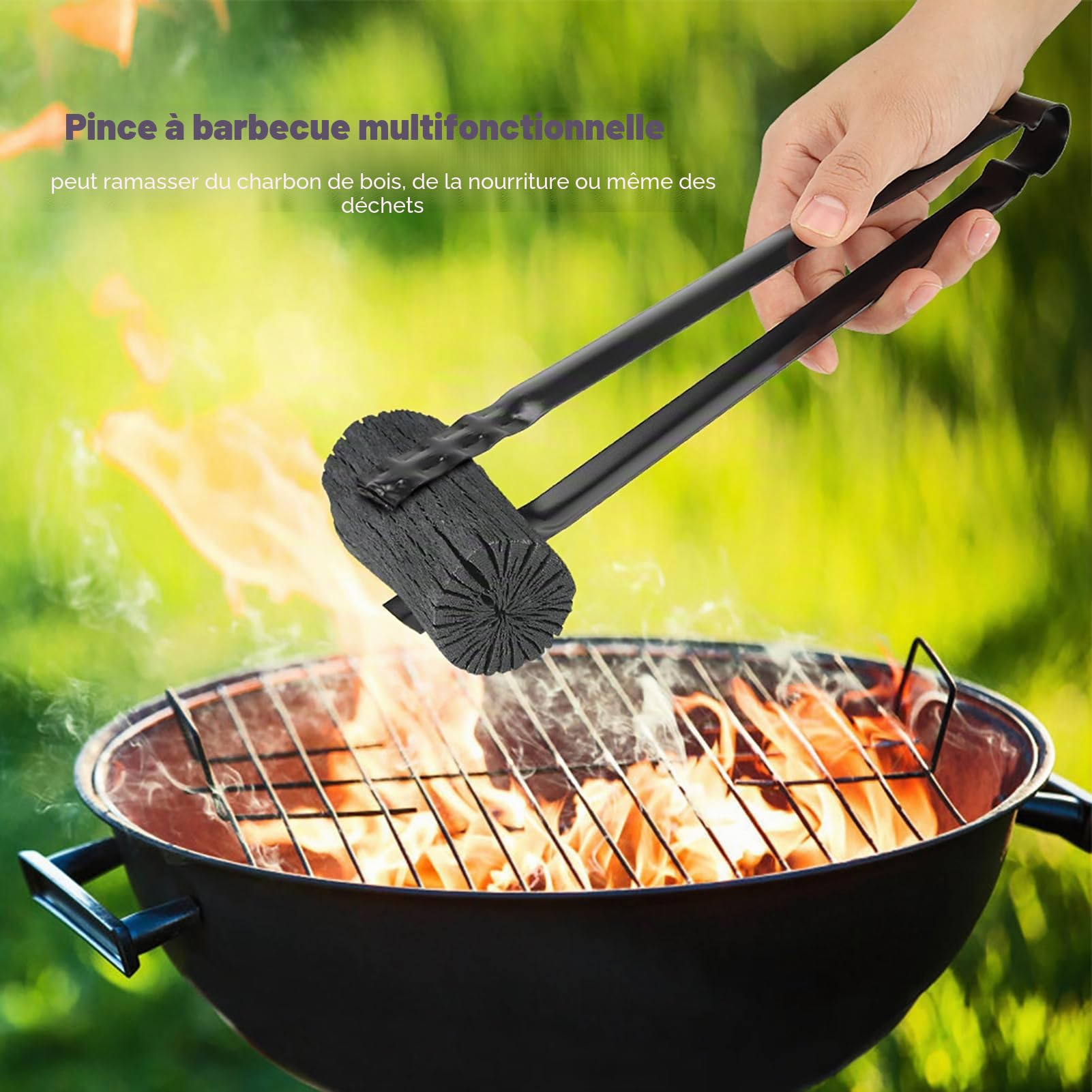 TOPINCN Pince à Charbon Multifonction en Métal avec Poignée Résistante à la Chaleur pour Cuisine, Barbecue, Pique-Nique