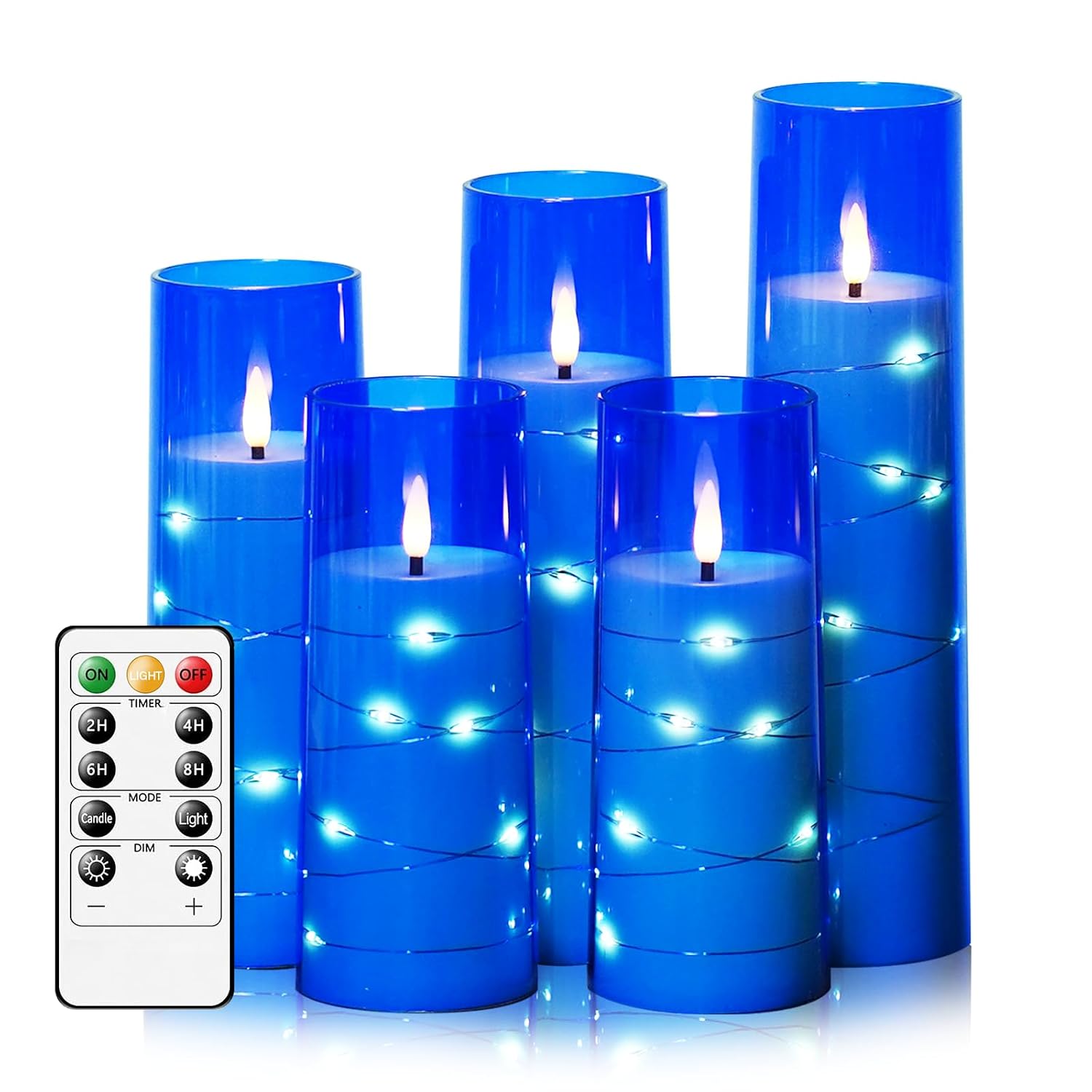 kakoya Flameless LED Candles with Timer 5 Pc Flickering Flameless Candles for Romantic Ambiance and Home Decoration Stable Acrylic Shell,with Embedded Star String，Battery...