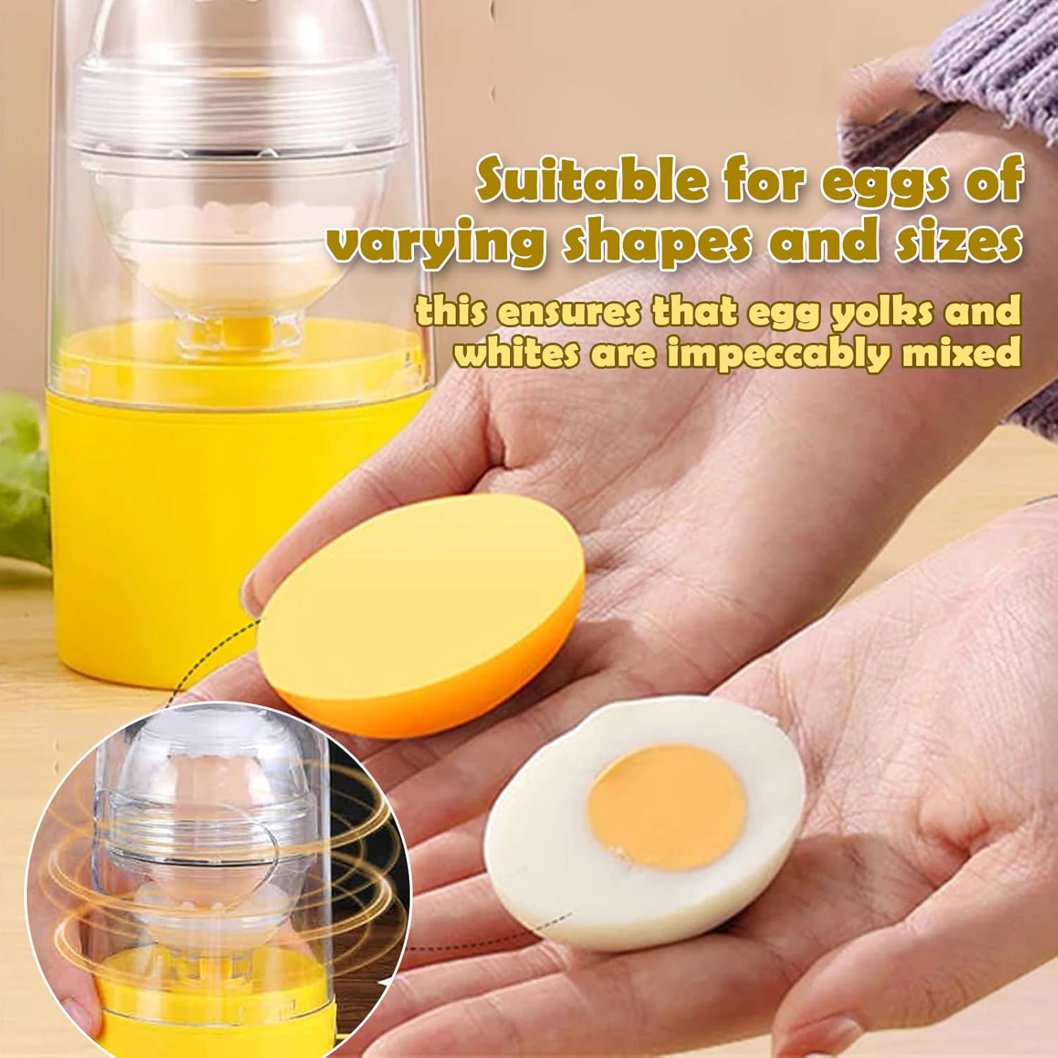 Horoper Egg Scrambler Shaker, Whisk Hand Powered Golden Egg Maker with Pulling Rope, Eggs Yolk White Mixer Eggs White and Yolk Spinning Cooking Tool Mixer Kitchen Gadgets Egg Pudding Maker
