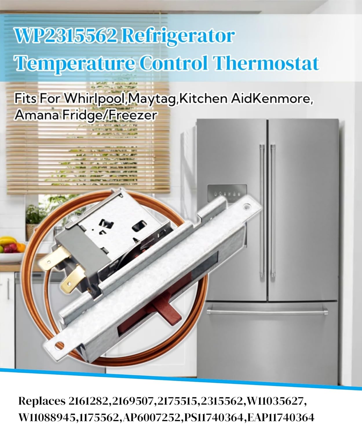 WP2315562 Refrigerator Temperature Control Thermostat Fits for Whirlpool,Maytag,Kitchen Aid,Kenmore,Amana Fridge/Freezer,Replaces W11088945,W11035627,2315562,2161282 etc