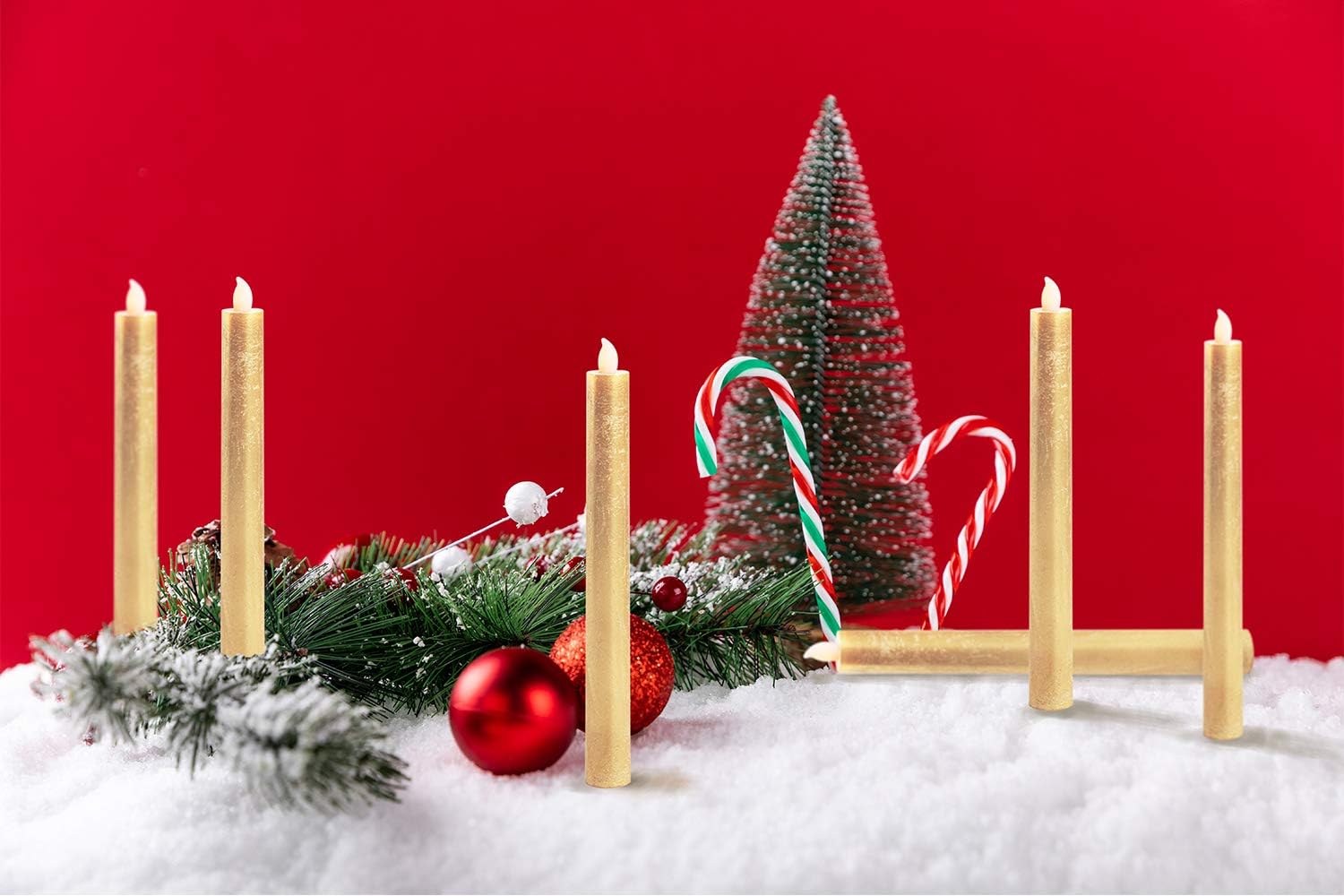 Wondise Flickering Flameless Taper Candles with Remote and Timer, Battery Operated Gold Real Wax Flameless LED Taper Candles Warm Light Christmas Decoration(Set of 6, 0.78" x 9.64”)