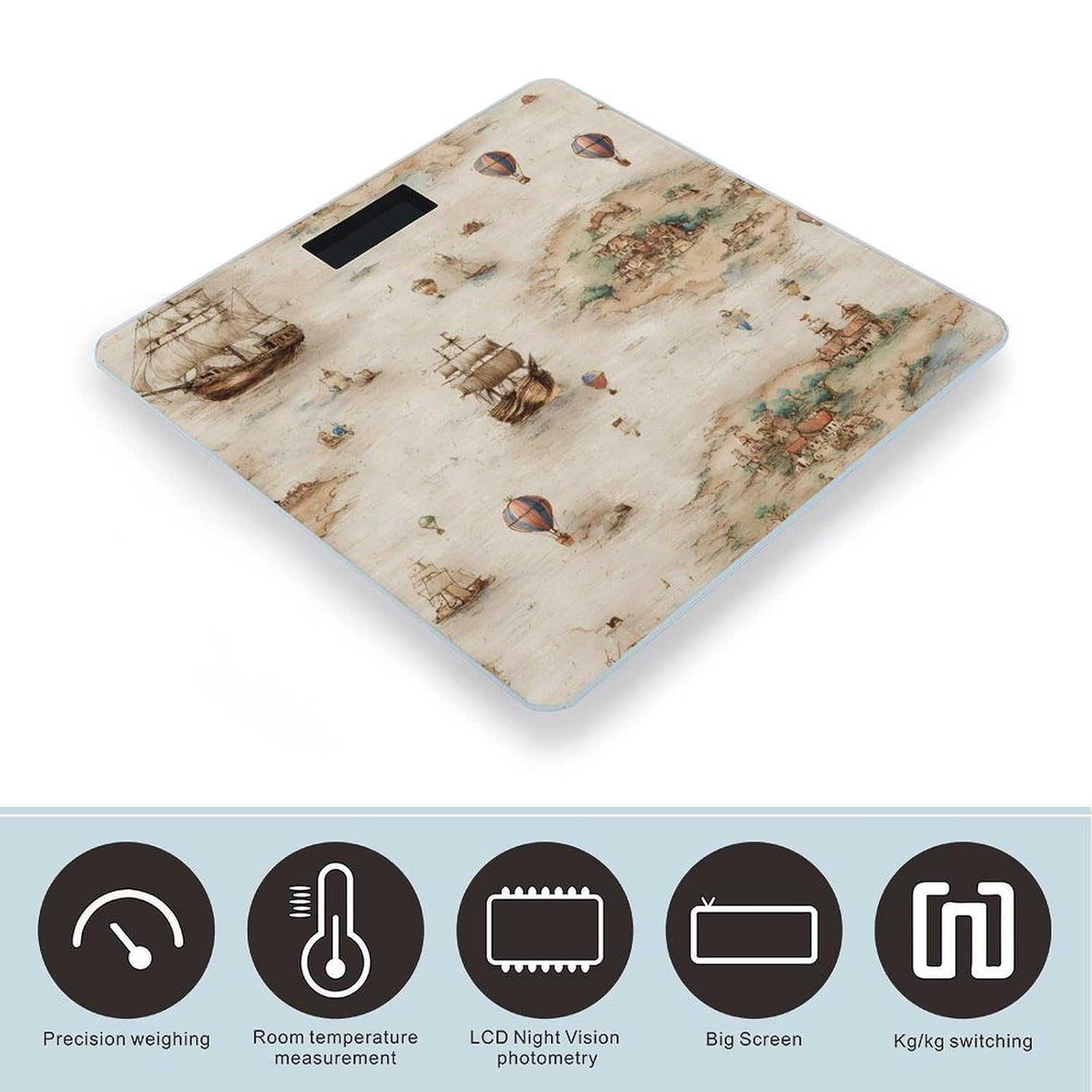 Sailing Ship Pirate1 Hot Air Balloon Digital Body Weight Scale LCD Backlight Display for Bathroom Gym