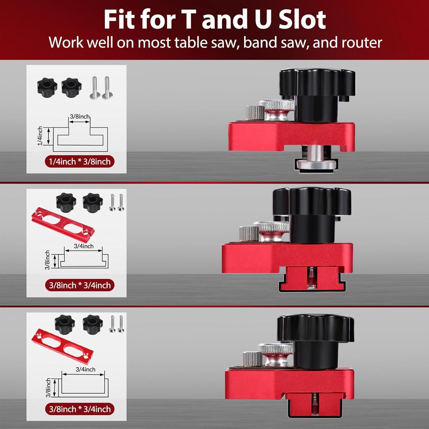 Fockety Thin Rip Table Saw Jig, Thin Rip Jig Table Saw Jig Thin Rip Cutting Locator for 3/8x3/4 Inch T and U Slot 1/4x3/8 Inch T Slot