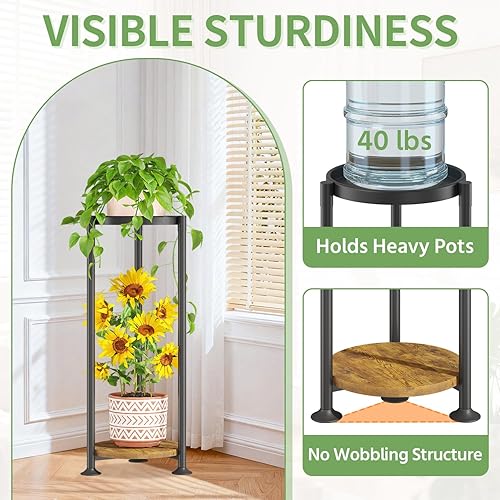 Miniatura 3 de KMOTASUO Soporte negro de 2 niveles para plantas de interior para macetas grandes y altas de servicio pesado, estante de esquina de flores de metal