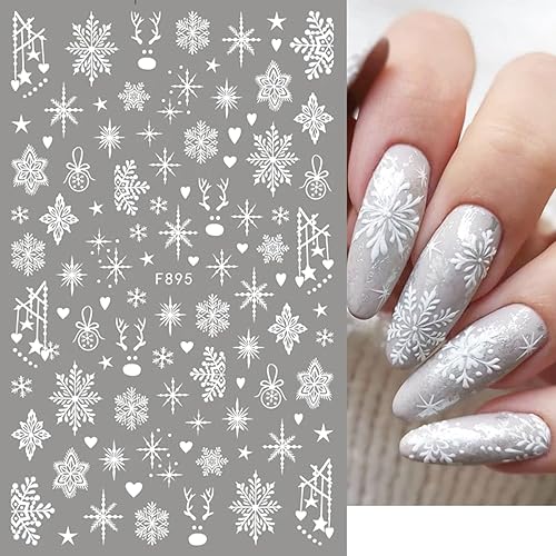 Miniatura 4 de Adhesivo de uñas 3D para Navidad, diseño de copos de nieve blancos autoadhesivos, diseño de copos de nieve, Chriatmas Naiil, 4 hojas