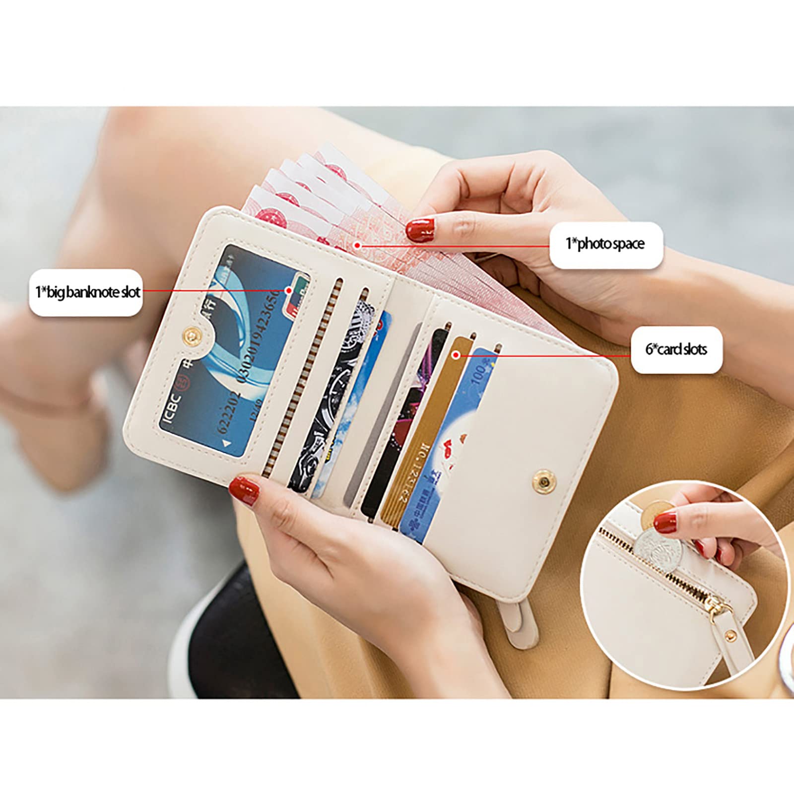 Damen Geldbeutel mit RFID Süße Bifold-Geldbörse mit Münzfach mit Reißverschluss Auf Modischer Rückseite,Pink,One Size