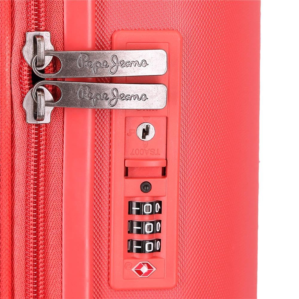 Pepe Jeans Highlight, walizka kabinowa, bagaż, wnętrze z dwiema komorami, wykonany z wytrzymałego i lekkiego materiału ABS, 4 kółka obrotowe, zintegrowany zamek TSA port USB, Czerwone, 40 cm x 55 cm x