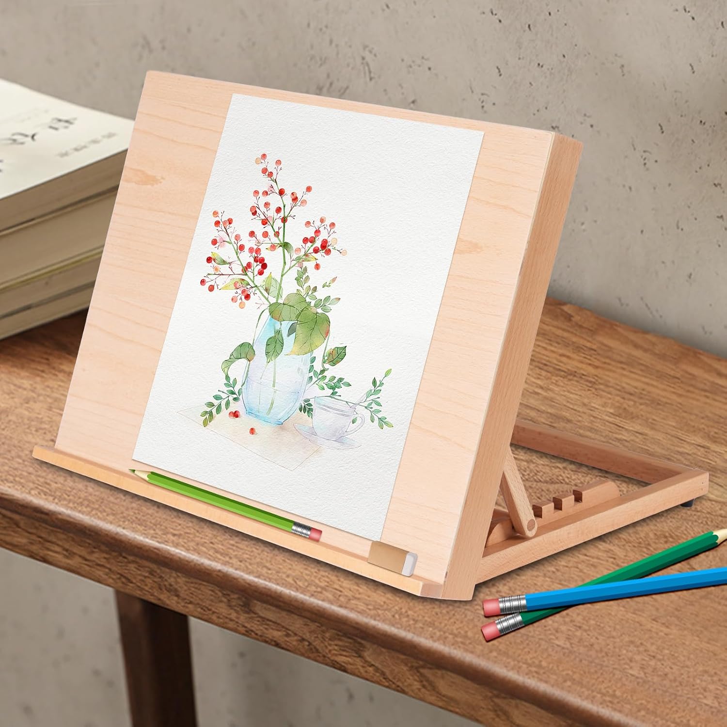 Portable Painting Board Stand,18.42 * 14.17 * 14.09in Beech Wood Art Easel with Adjustable Angle for Adults and Easels to Drawing and Painting