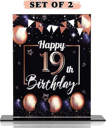 Miniatura 22 de LINGTEER Happy 11th Birthday Decorations, 2Pcs Black&Gold Stand Print Acrylic Table Centerpieces Backdrop Board- Cheers to 11 Years Old Fun Birthday
