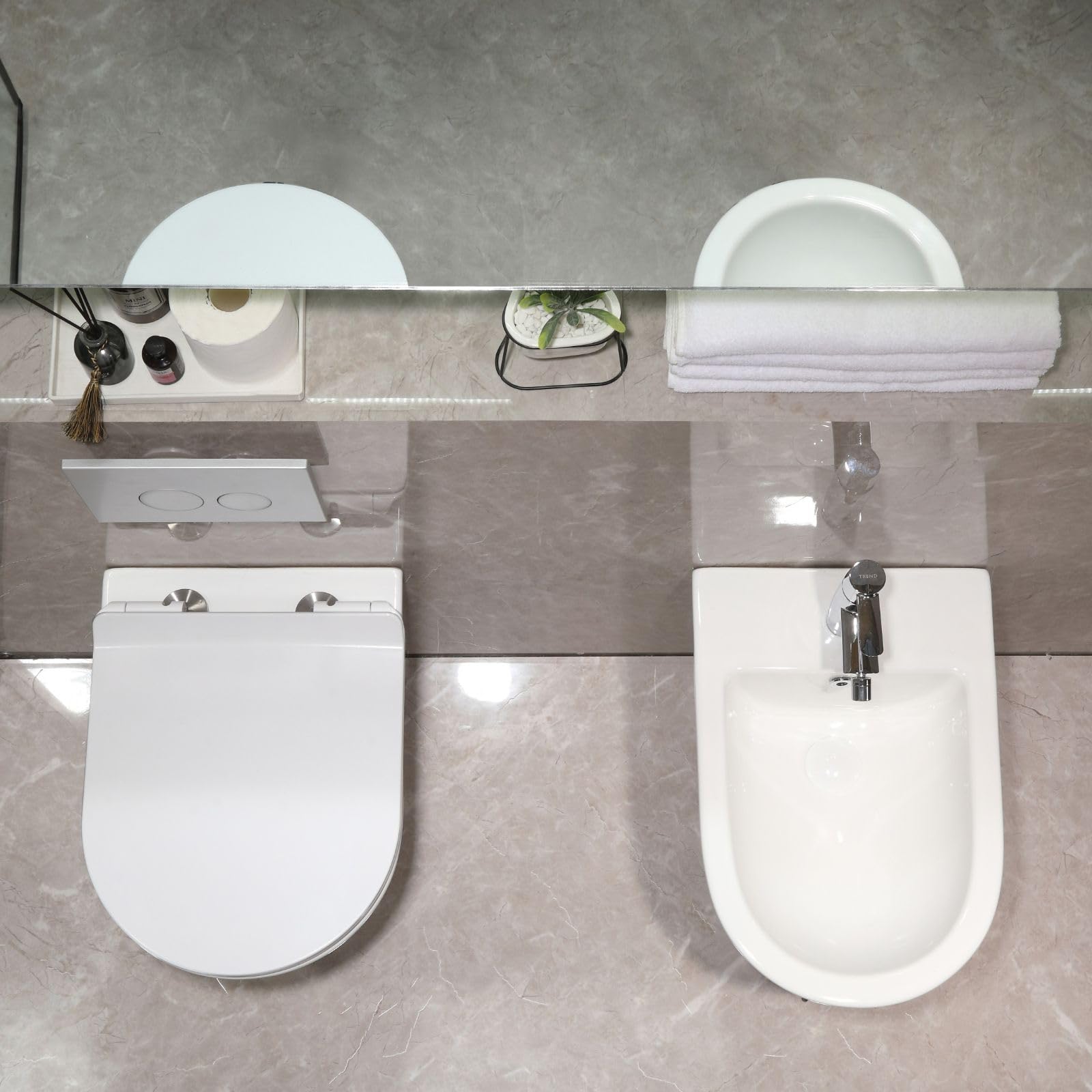 Bidé colgante con orificio para grifo y protección contra desbordamiento – Bidé de pared de cerámica – Ducha higiénica para limpieza íntima – con kit de fijación para montaje – 52,5 × 36,5 × 30 cm