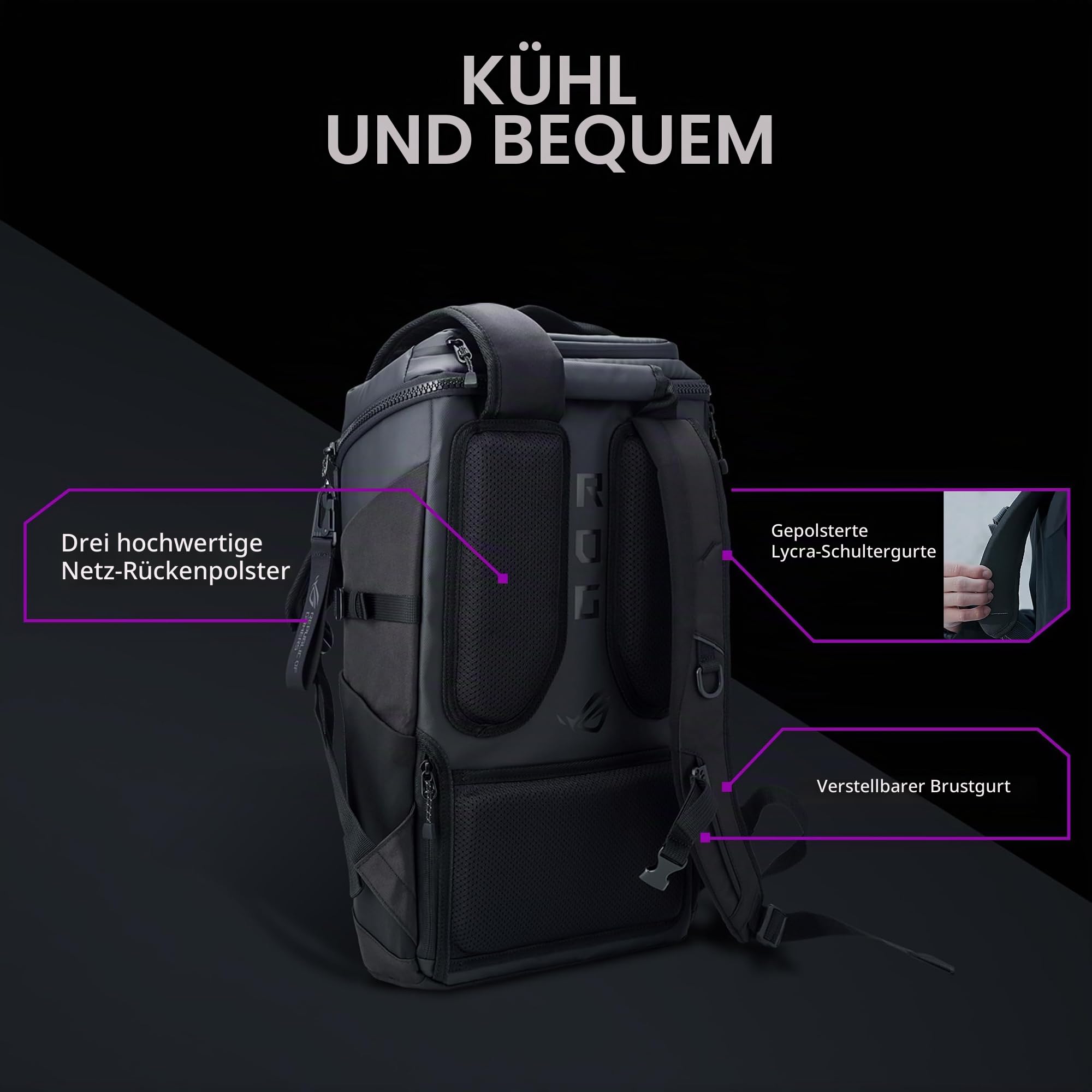 ASUS ROG Ranger Backpack BP2701 | Laptop Rucksack für Gaming Laptops bis zu 18 Zoll | 24L Volumen | wasserabweisend | robust und leicht | Black