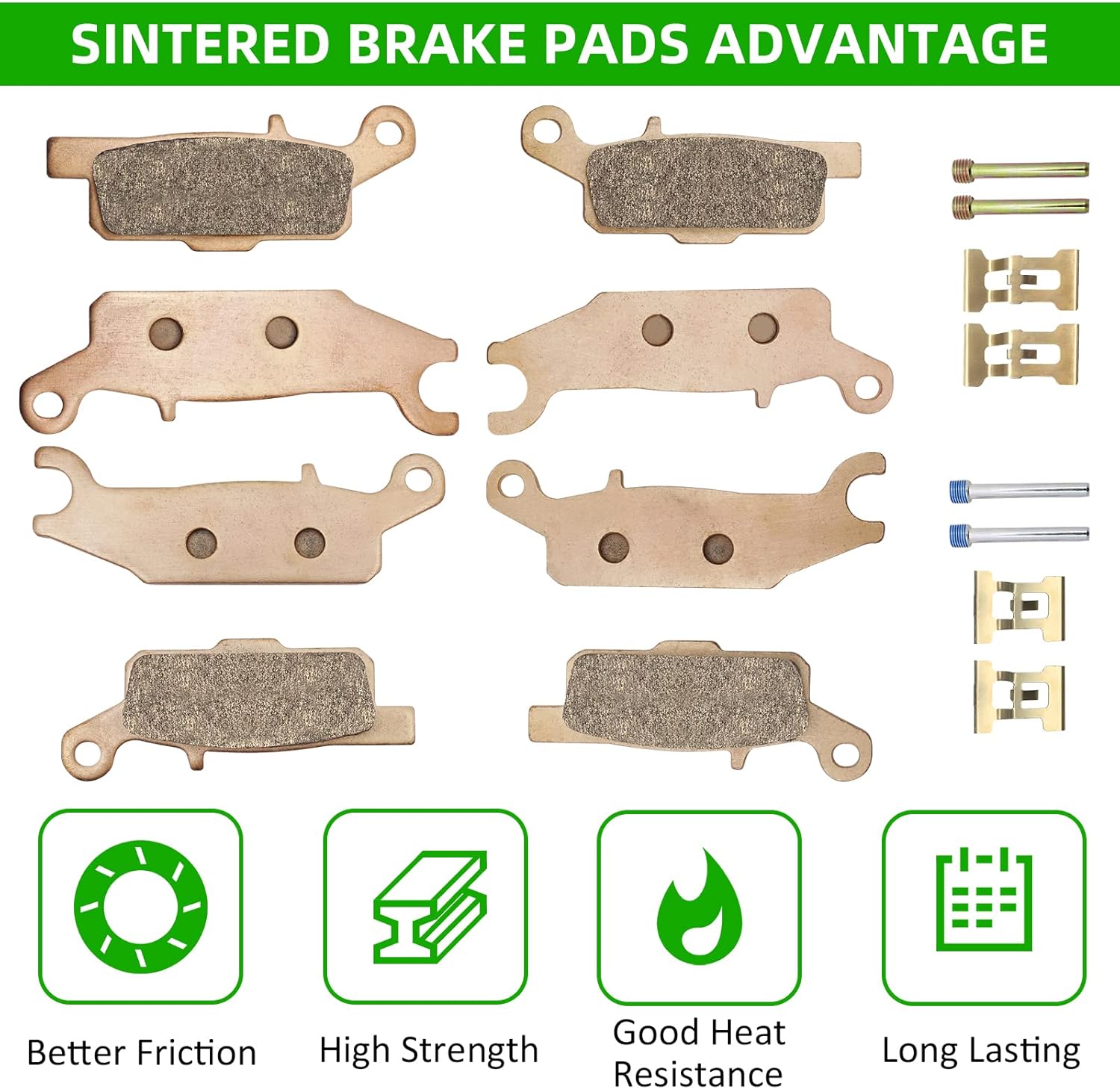 Front & Rear Brake Pads Sintered for Yamaha Grizzly 550 Grizzly 700 YFM550 YFM700, OEM# 3B4-W0045-00-00 3B4-W0045-10-00