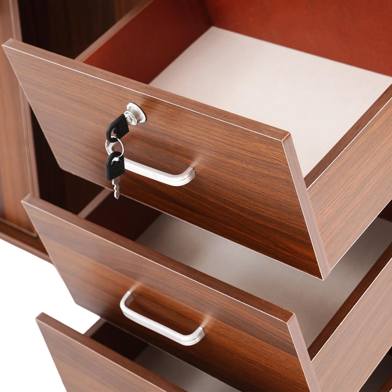 Armadietto mobile con chiusura a chiave, 90 x 34 x 59 cm, ampio spazio per ufficio, con 3 cassetti e 5 ruote, mobile per ufficio, studio, scuola (rovere nero)
