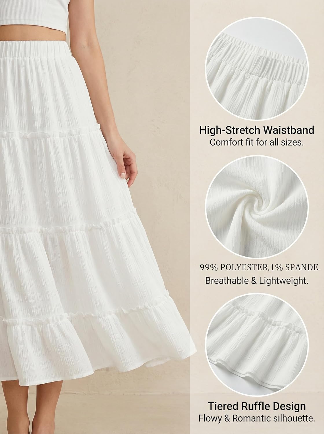 CUPSHE Maxi Skirts for Women 2026 Summer Casual Pleated High Waisted Flowy Long Skirt Beach Vacation - Image 4