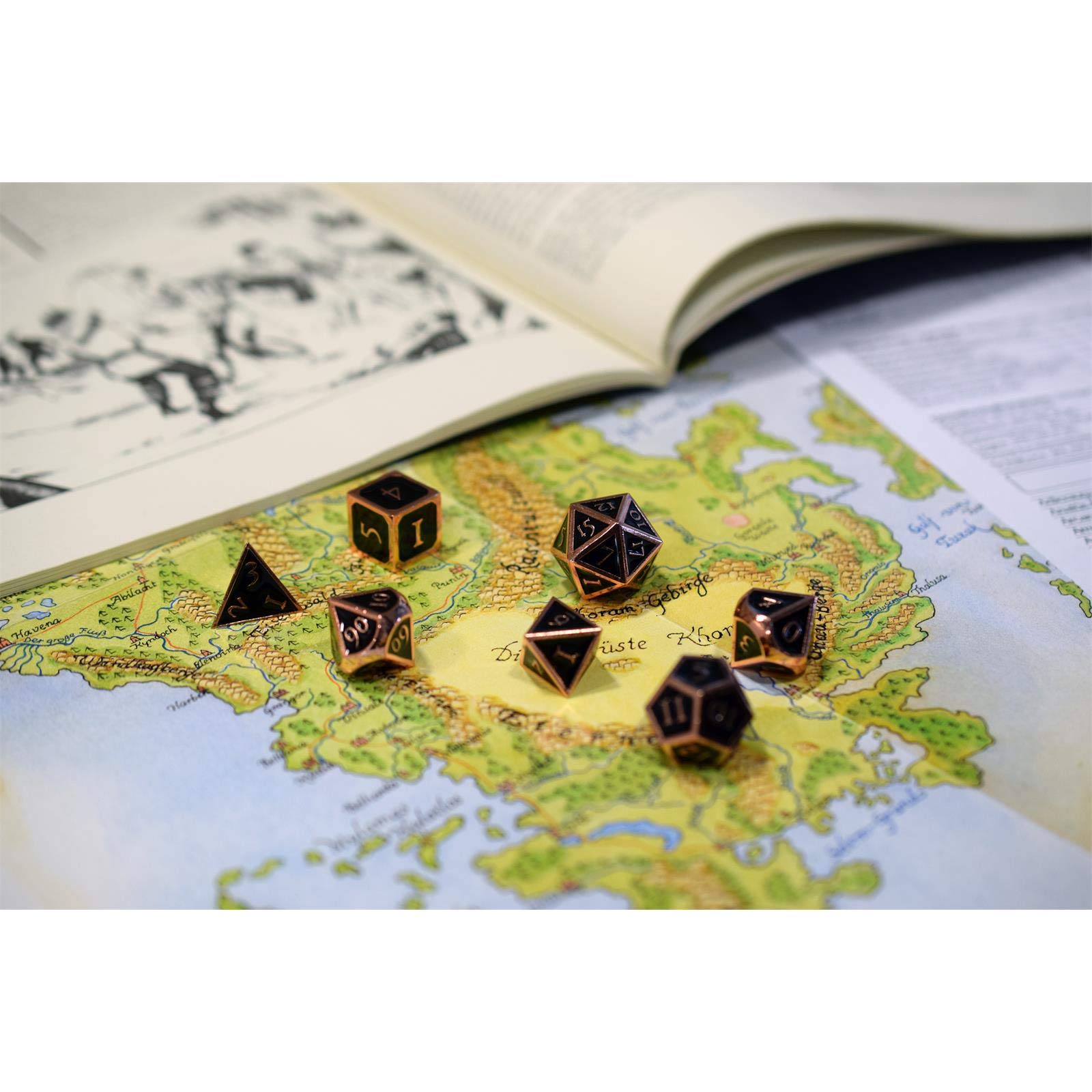 Set de 7 dés pour le jeux de rôle - Steampunk Clockwork - Noir et blanc