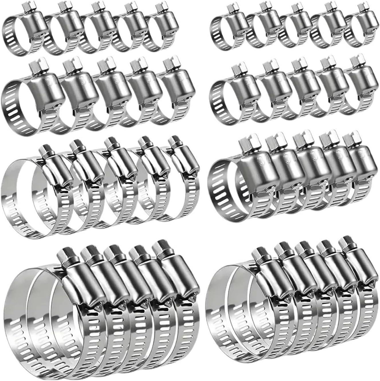 Hose Clamp Adjustable 6-70mm Pipes Clip Fixed Tool 304 Stainless Steel For Fuel Line Car Mechanical Application Garden Plumbing(20pcs(40-63mm))