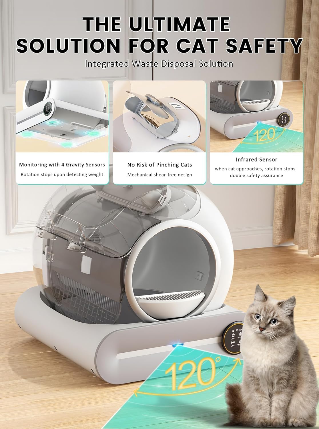 Auto Litter Box XL Multi-Cat APP Control Sterilization Deodorization 3 Liners