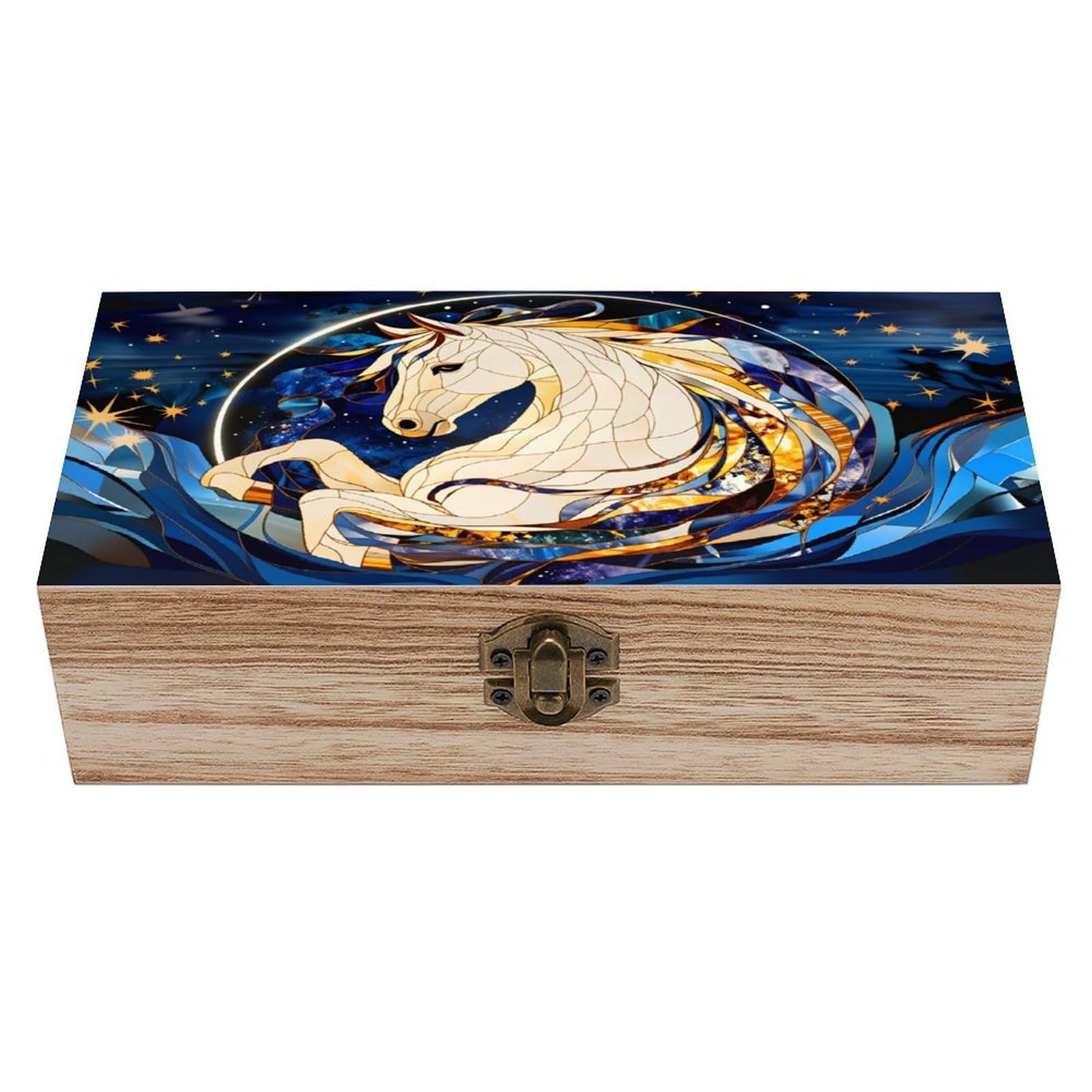 asbwuo Glazed Galloping Horse Vintage Wooden Keepsake Box
