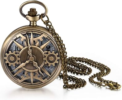 JewelryWe Vintage Pocket Watch Cool Gear Steampunk Retro Pendant Necklace Watches for Men Women Halloween Costumes Daily and Office