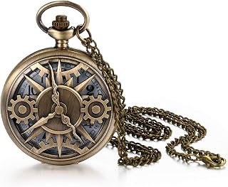 Pocket Watch for Men Half Hunter Bronze Quartz Movement Punk Fob Pocket Watch Large Arabic Markers with Chain