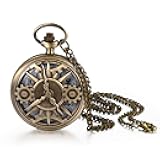 Vintage Pocket Watch Cool Gear Steampunk Retro Pendant Necklace Watches for Men Women Halloween Costumes for Valentine's Day