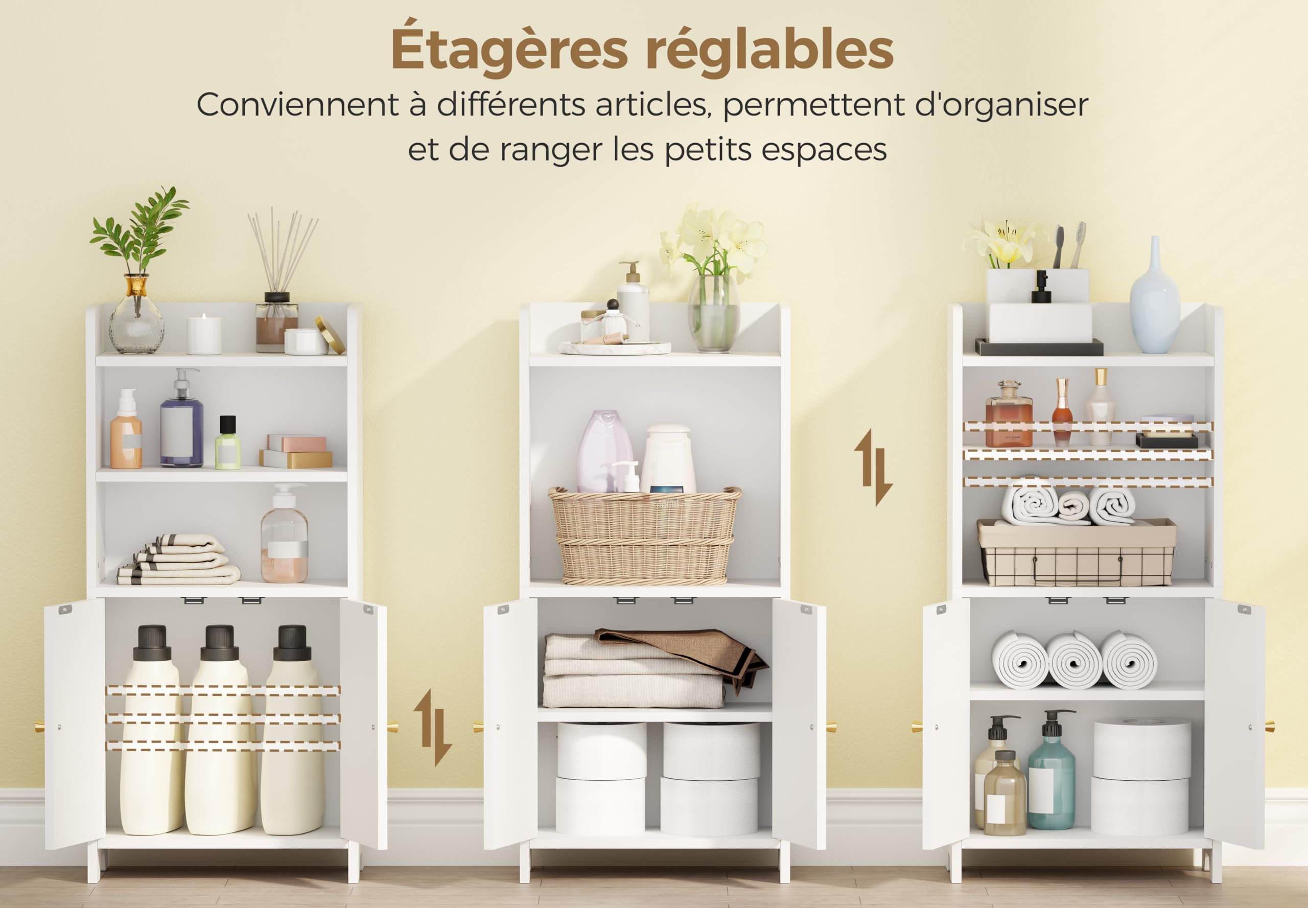 Bewishome Meuble Salle de Bain, Armoire Salle de Bain Petit Espace | Meuble de Rangement avec 2 Portes et Cloisons Réglables, 20 x 37 x 80 cm, Blanc, EYYG08W
