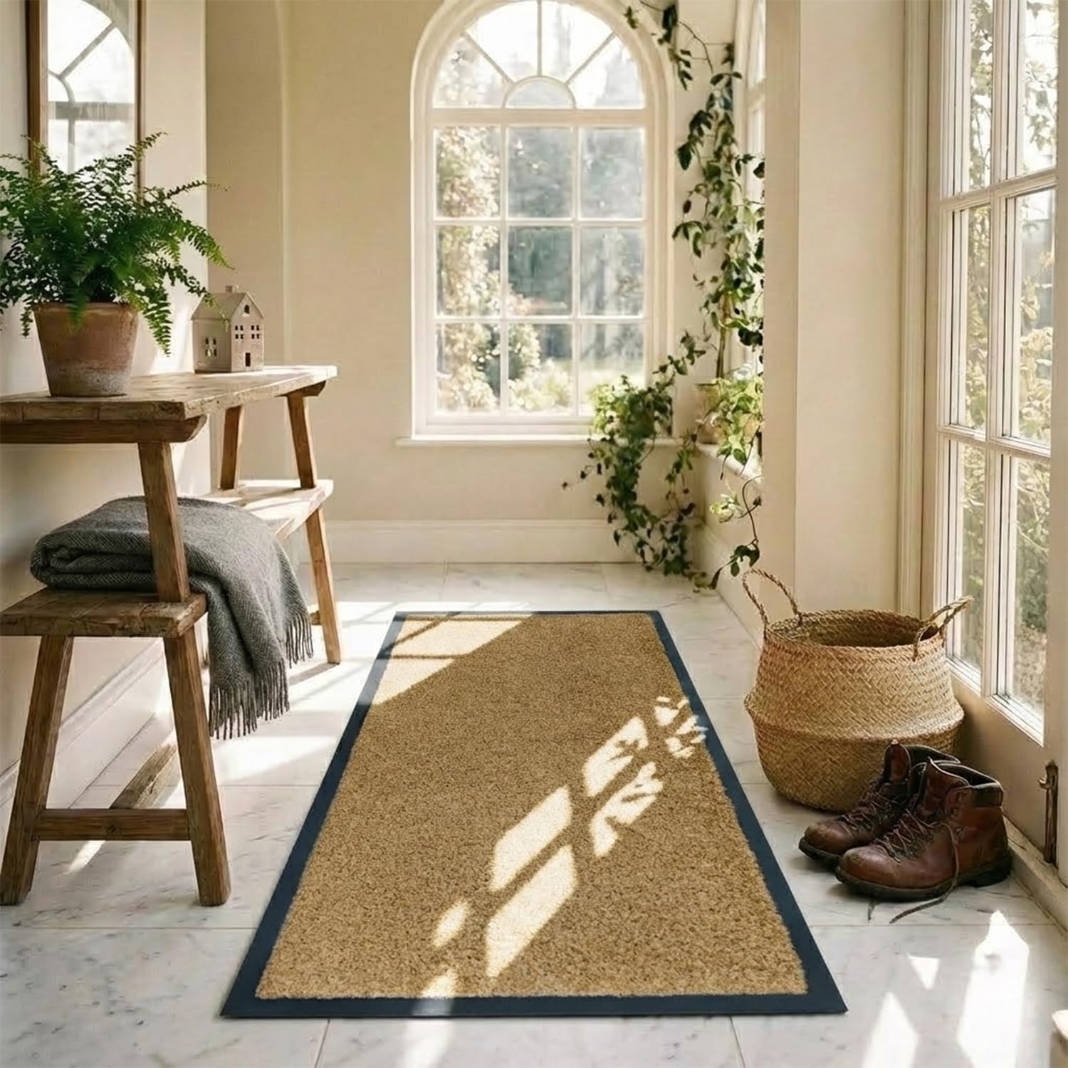 Trendy Realm Washable Rubber Runner Rug – Outdoor & Indoor Heavy Duty Non-Slip Runner Rug for Kitchen Garden, Inside & Outside Floor Mats, Waterproof and Dirt Trapper Entrance Rug (Beige, 60x180 cm) — image 1