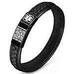 Theluckytag Medical Bracelets with QR Code for Women Medical Alert Id Bracelet - Sterling Silver Chain 7\'\'-9\'\' - More Space Custom Emergency Medical ID Info (Round Leather-Black)