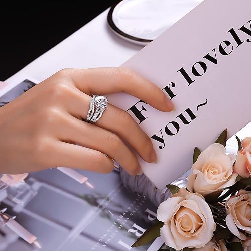 Vista 4 de JewelryPalace Love Heart - Anillo de compromiso solitario de circonita cúbica de 3 quilates para mujer, anillo de compromiso de plata de ley 925